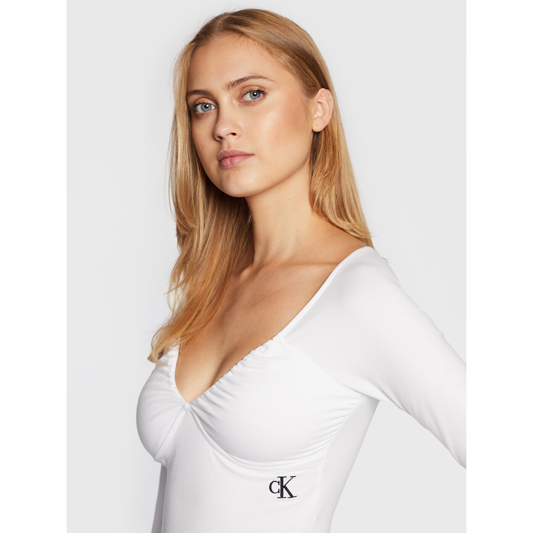 Calvin Klein Jeans Блуза J20J219996 Бял Slim Fit - Pepit.bg