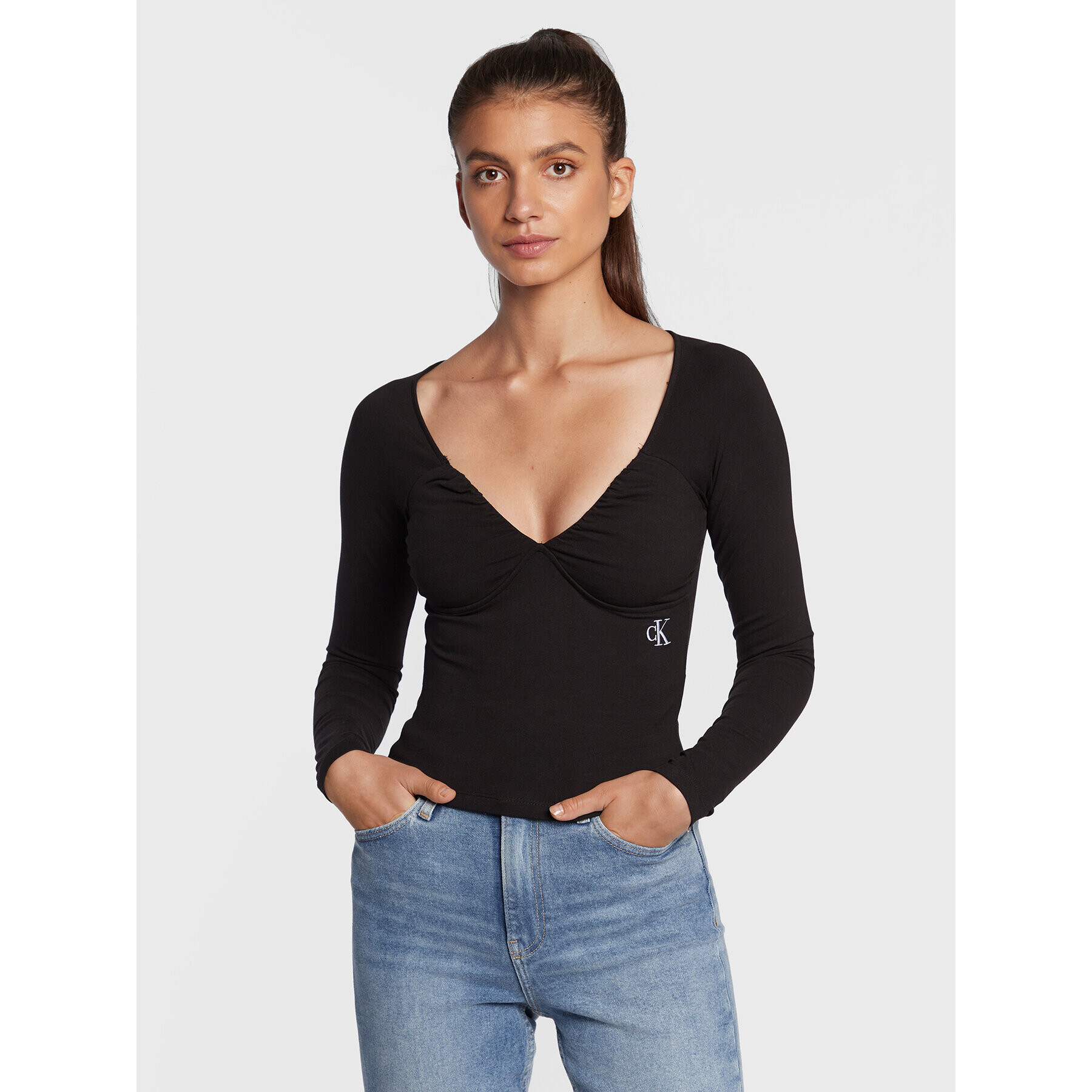 Calvin Klein Jeans Блуза J20J219996 Черен Slim Fit - Pepit.bg