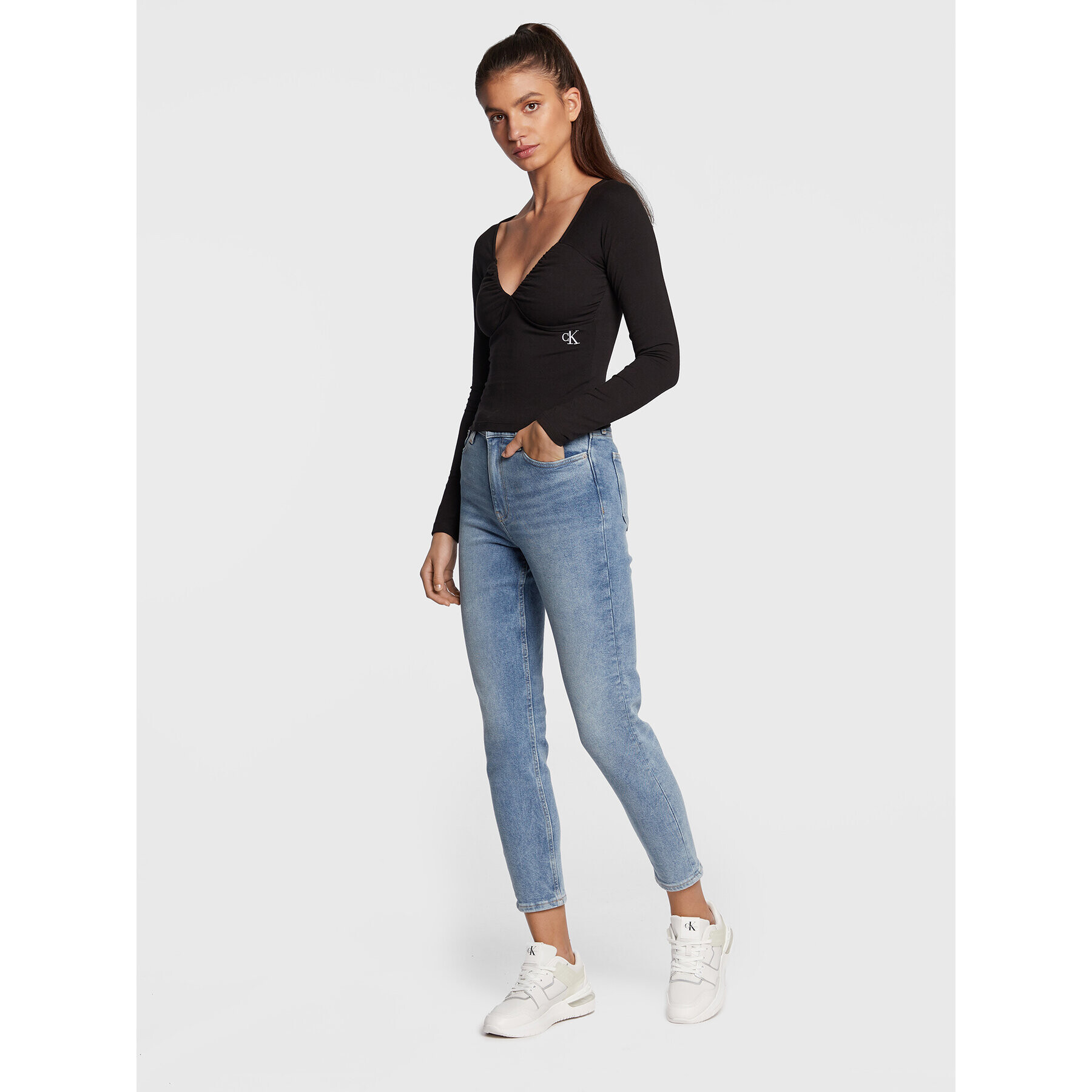 Calvin Klein Jeans Блуза J20J219996 Черен Slim Fit - Pepit.bg