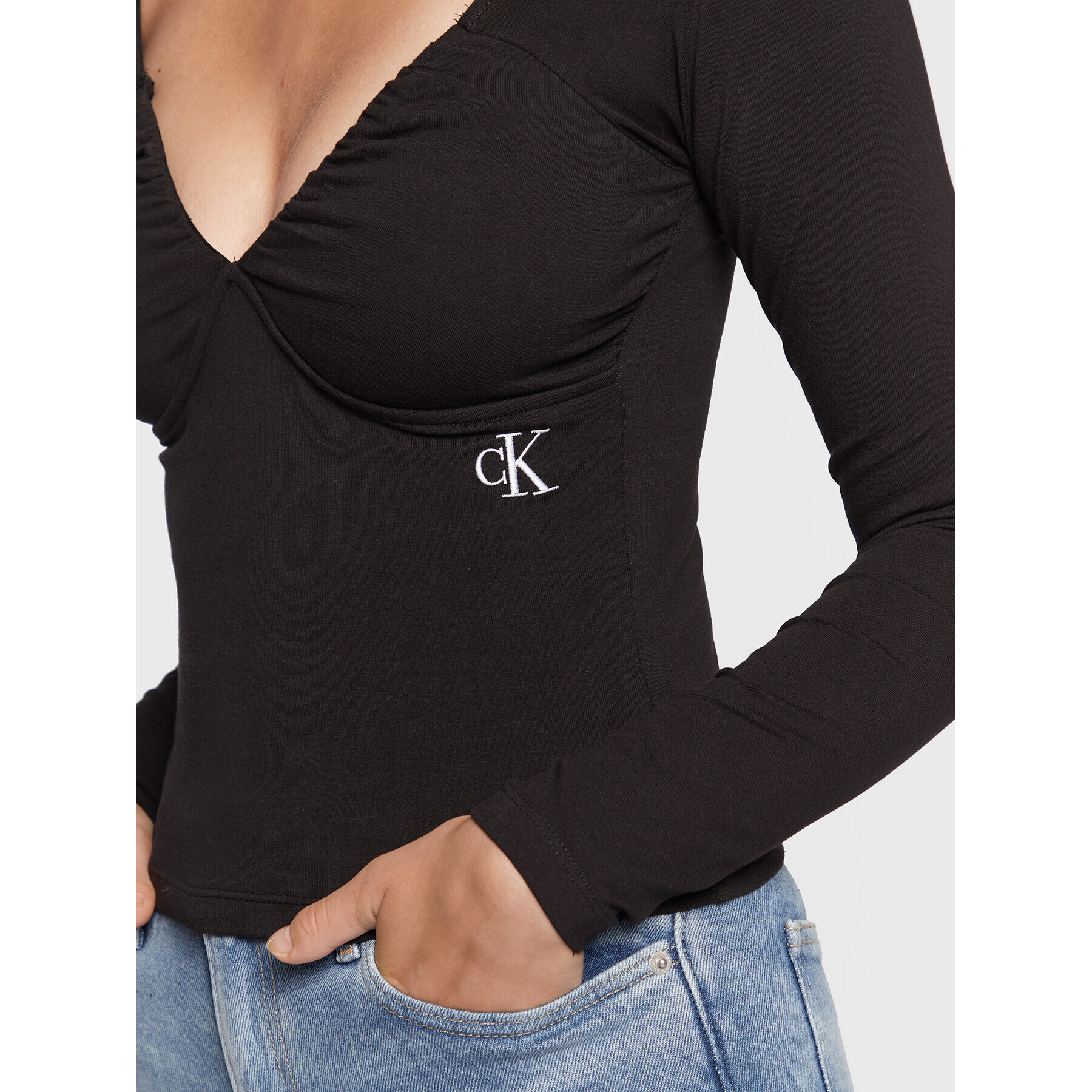 Calvin Klein Jeans Блуза J20J219996 Черен Slim Fit - Pepit.bg