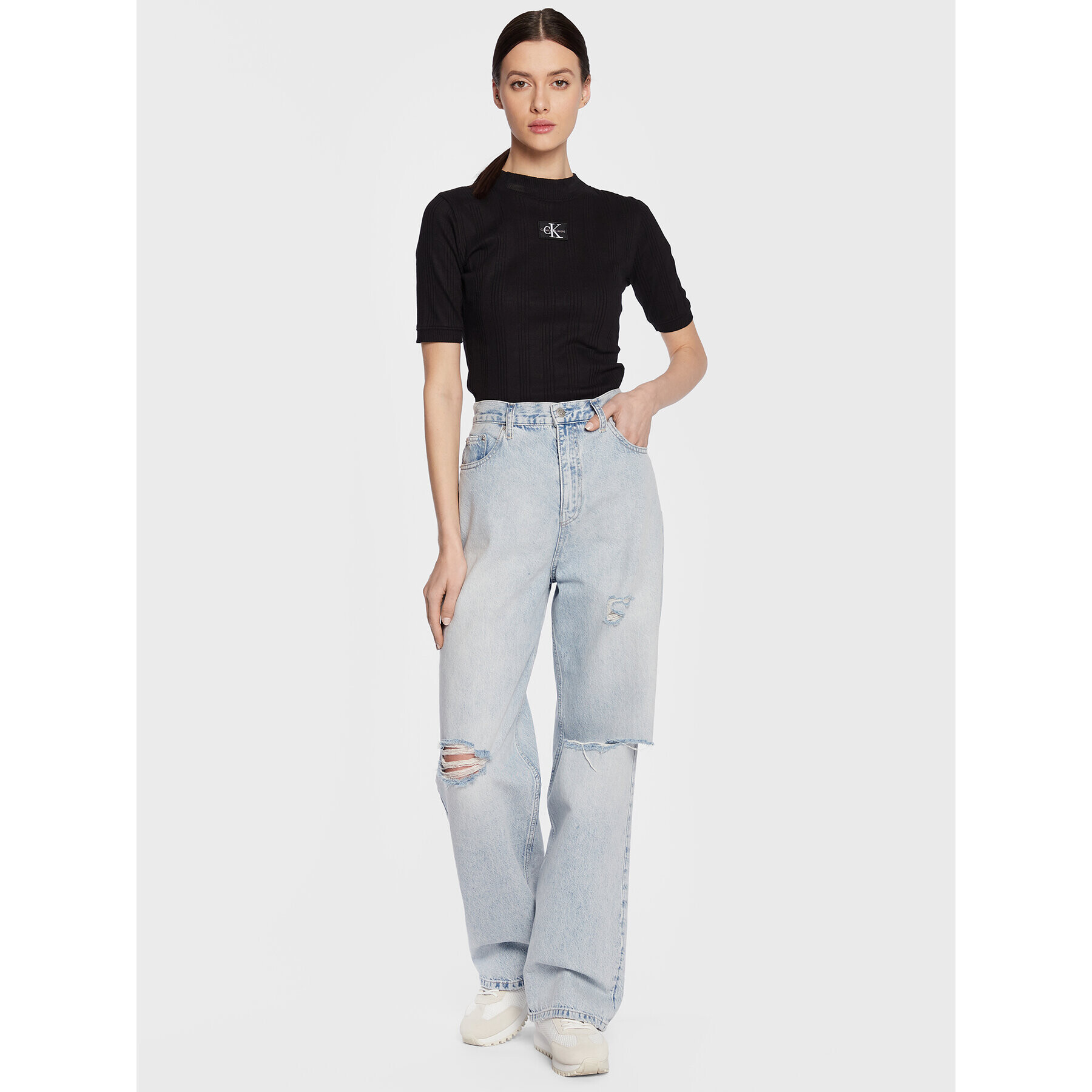 Calvin Klein Jeans Блуза J20J220291 Черен Slim Fit - Pepit.bg