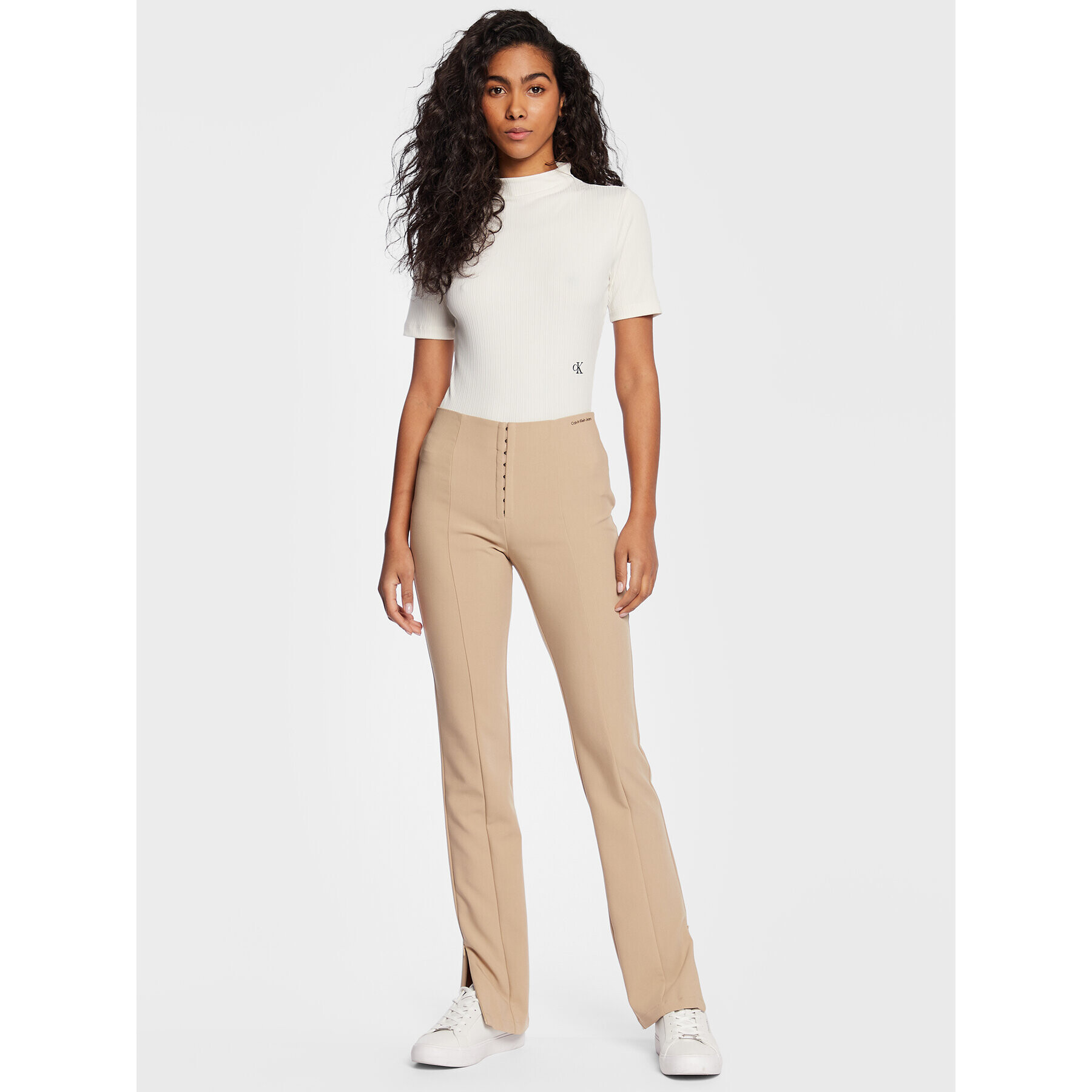 Calvin Klein Jeans Блуза J20J220293 Бял Slim Fit - Pepit.bg