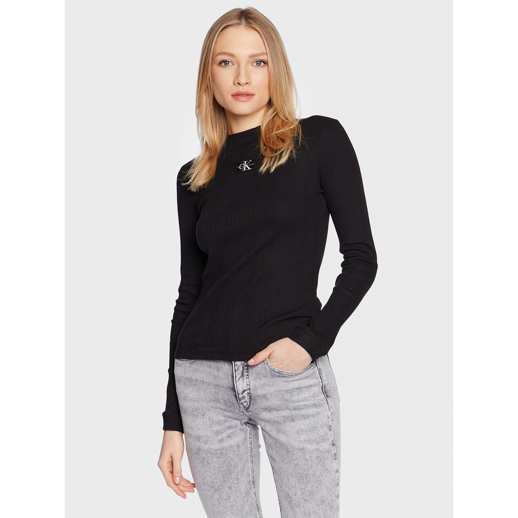 Calvin Klein Jeans Блуза J20J220295 Черен Slim Fit - Pepit.bg
