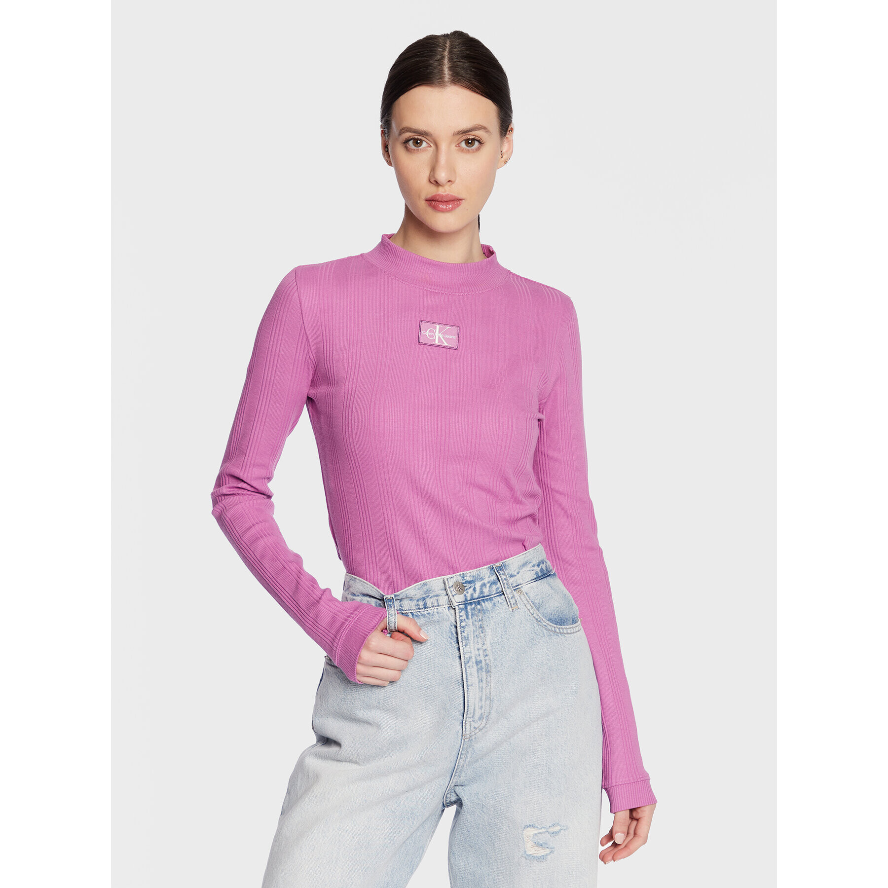 Calvin Klein Jeans Блуза J20J220295 Виолетов Slim Fit - Pepit.bg
