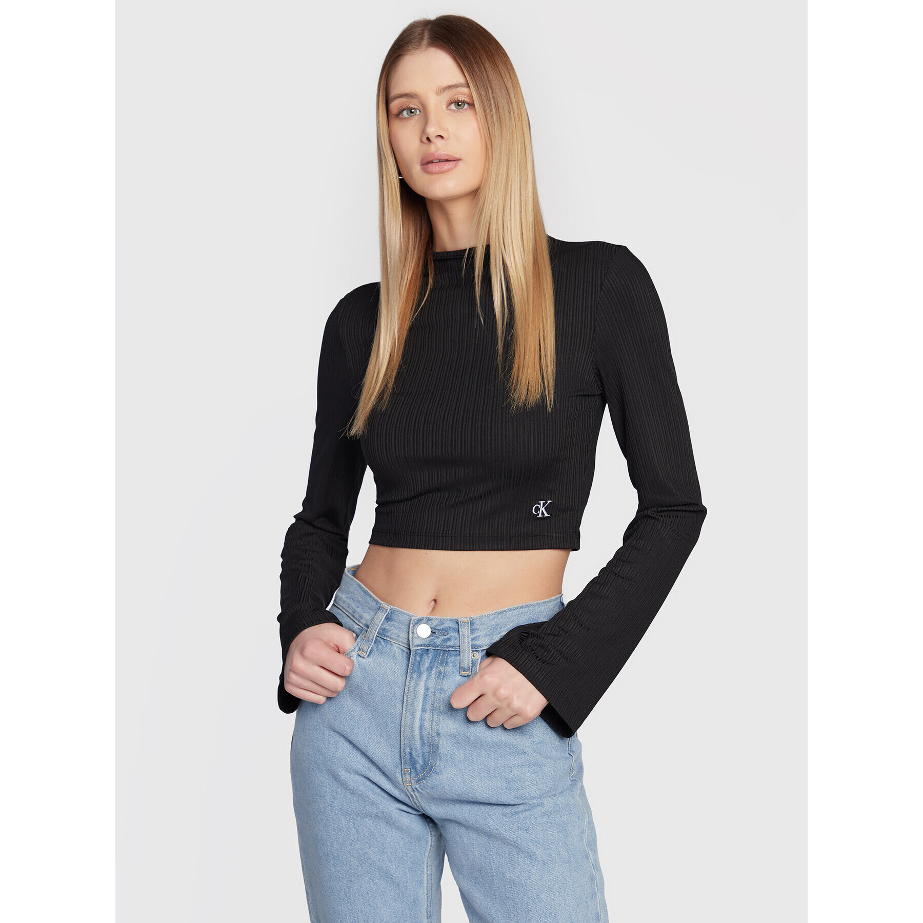 Calvin Klein Jeans Блуза J20J220298 Черен Slim Fit - Pepit.bg