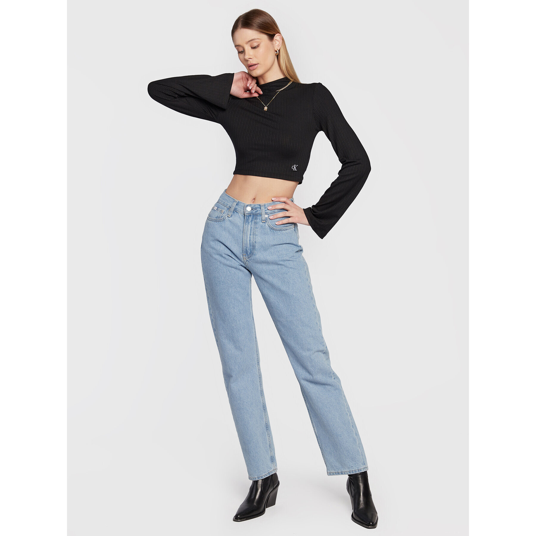 Calvin Klein Jeans Блуза J20J220298 Черен Slim Fit - Pepit.bg