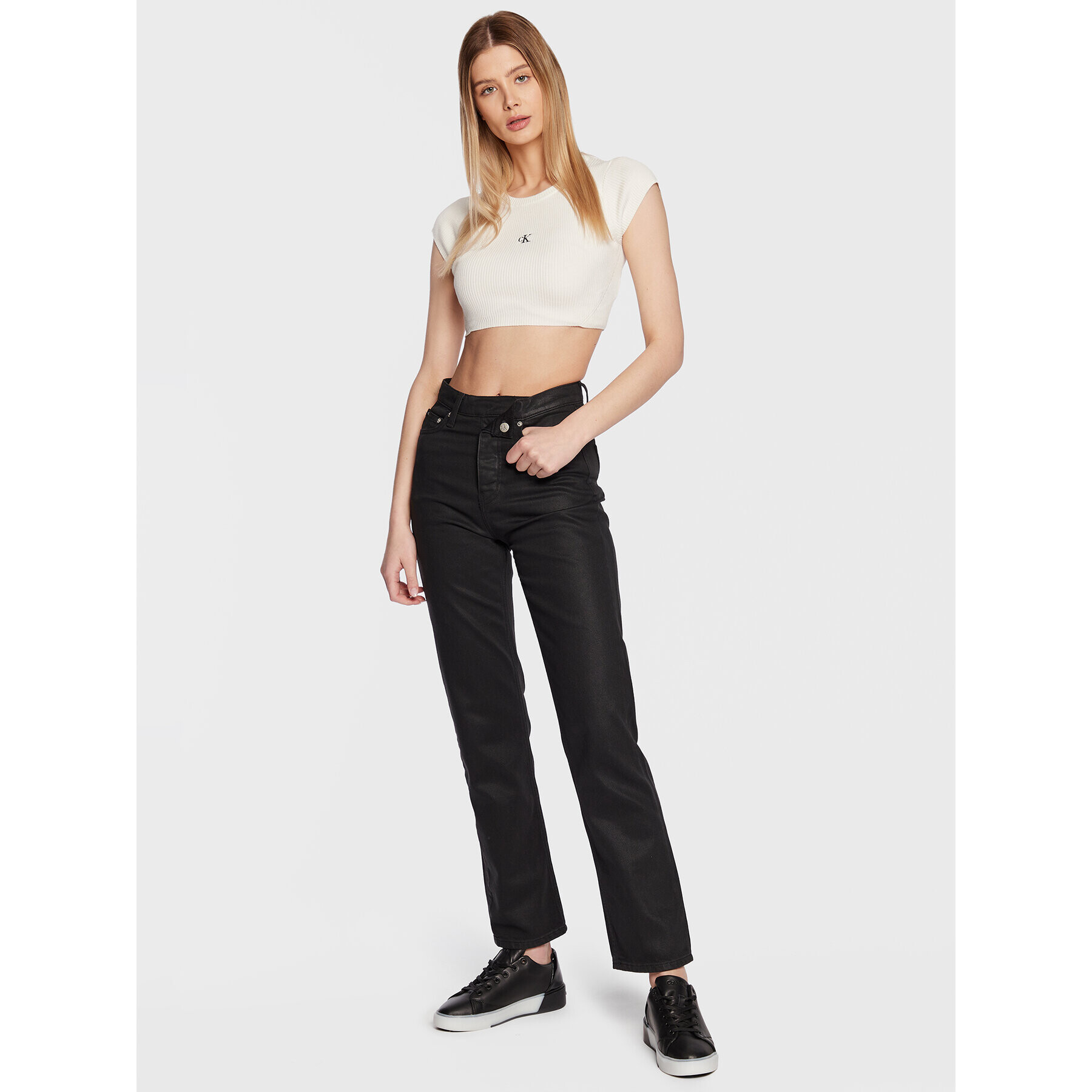 Calvin Klein Jeans Блуза J20J220709 Бял Cropped Fit - Pepit.bg