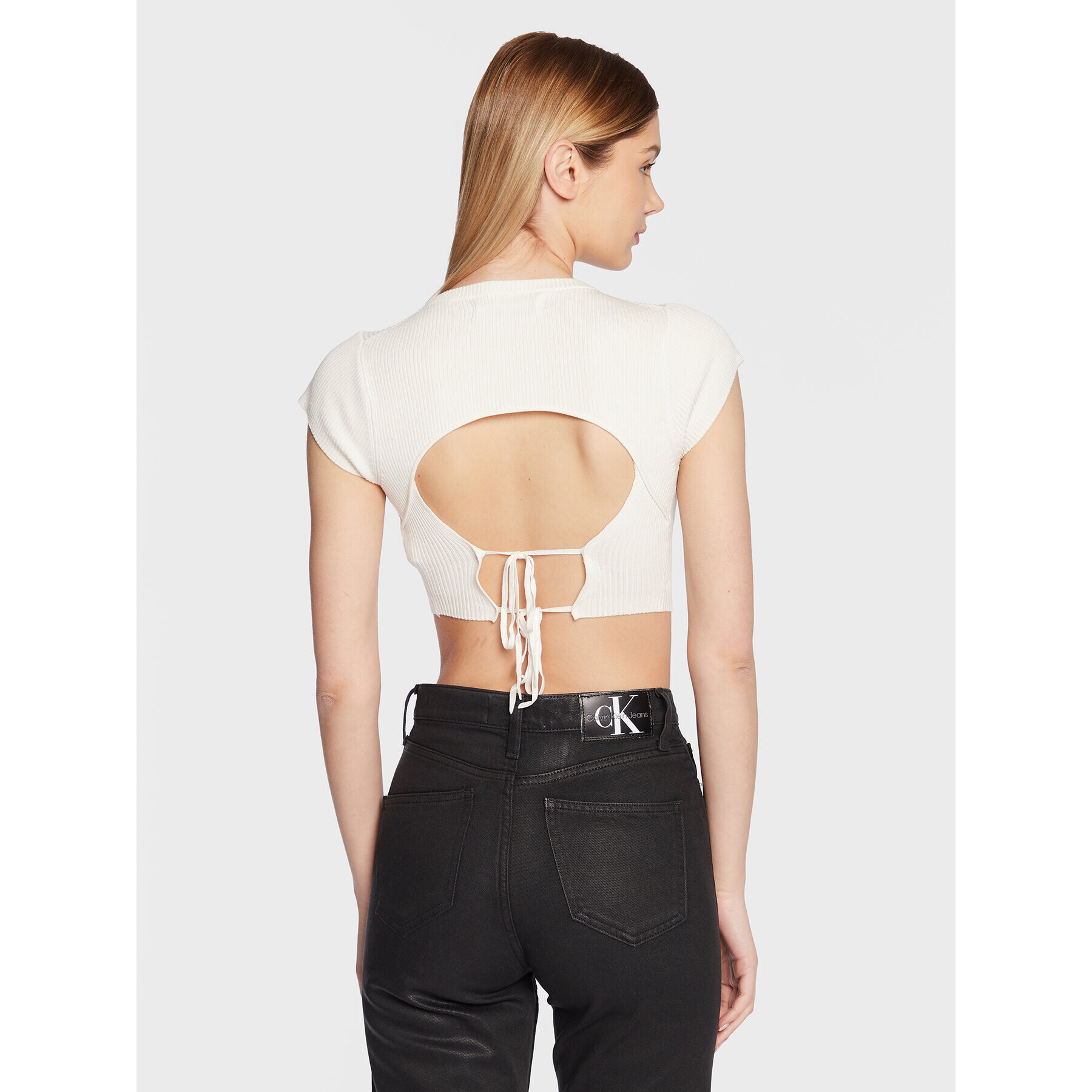 Calvin Klein Jeans Блуза J20J220709 Бял Cropped Fit - Pepit.bg