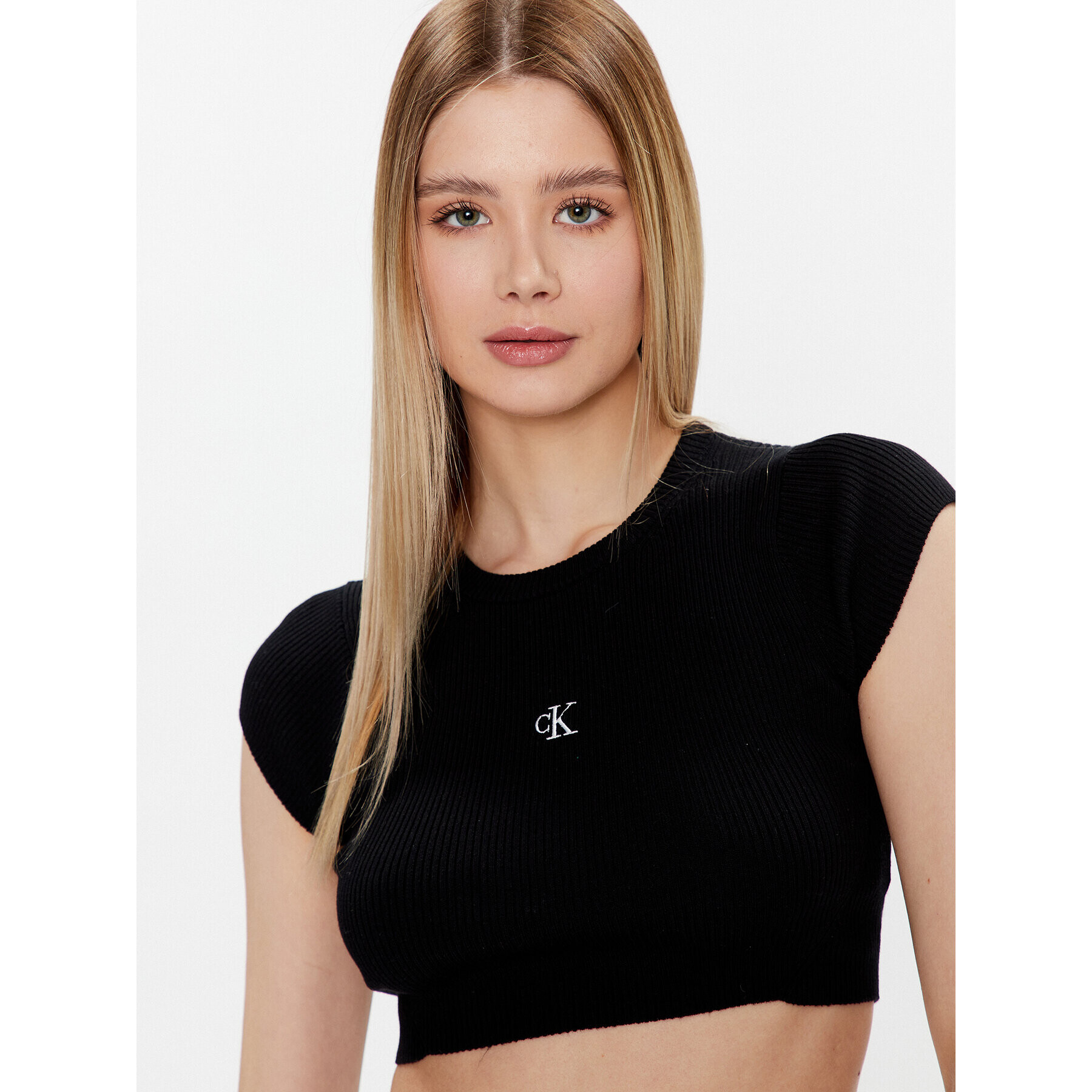 Calvin Klein Jeans Блуза J20J220709 Черен Slim Fit - Pepit.bg