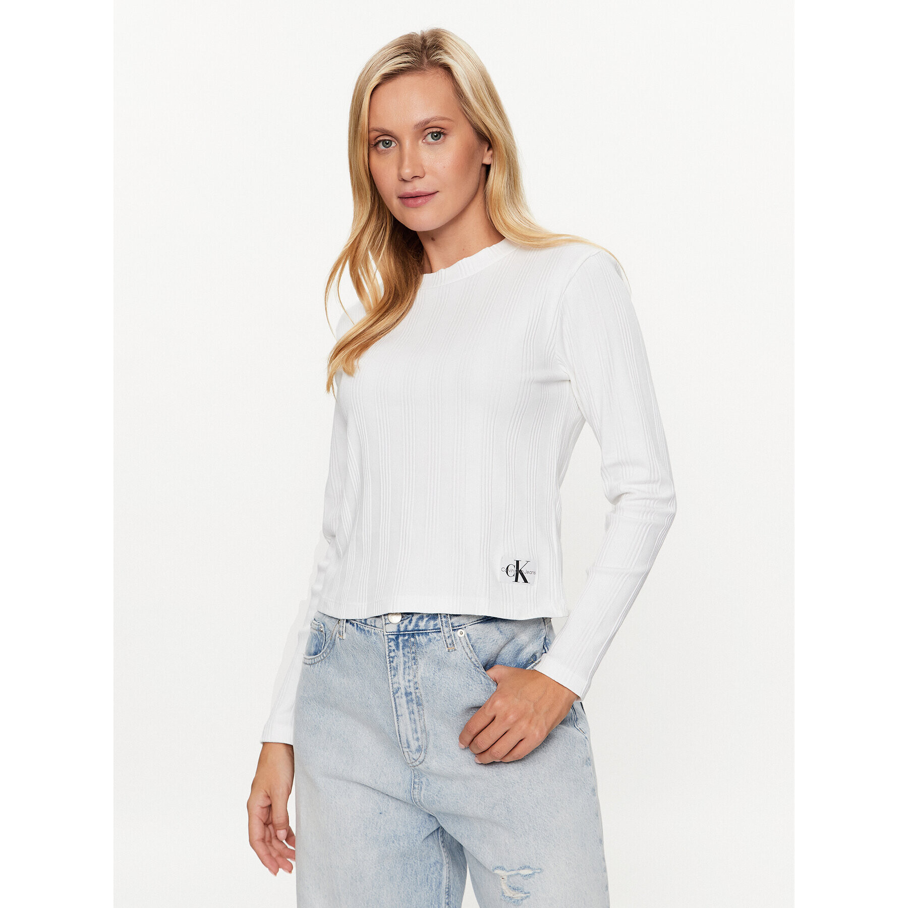 Calvin Klein Jeans Блуза J20J221596 Бял Slim Fit - Pepit.bg