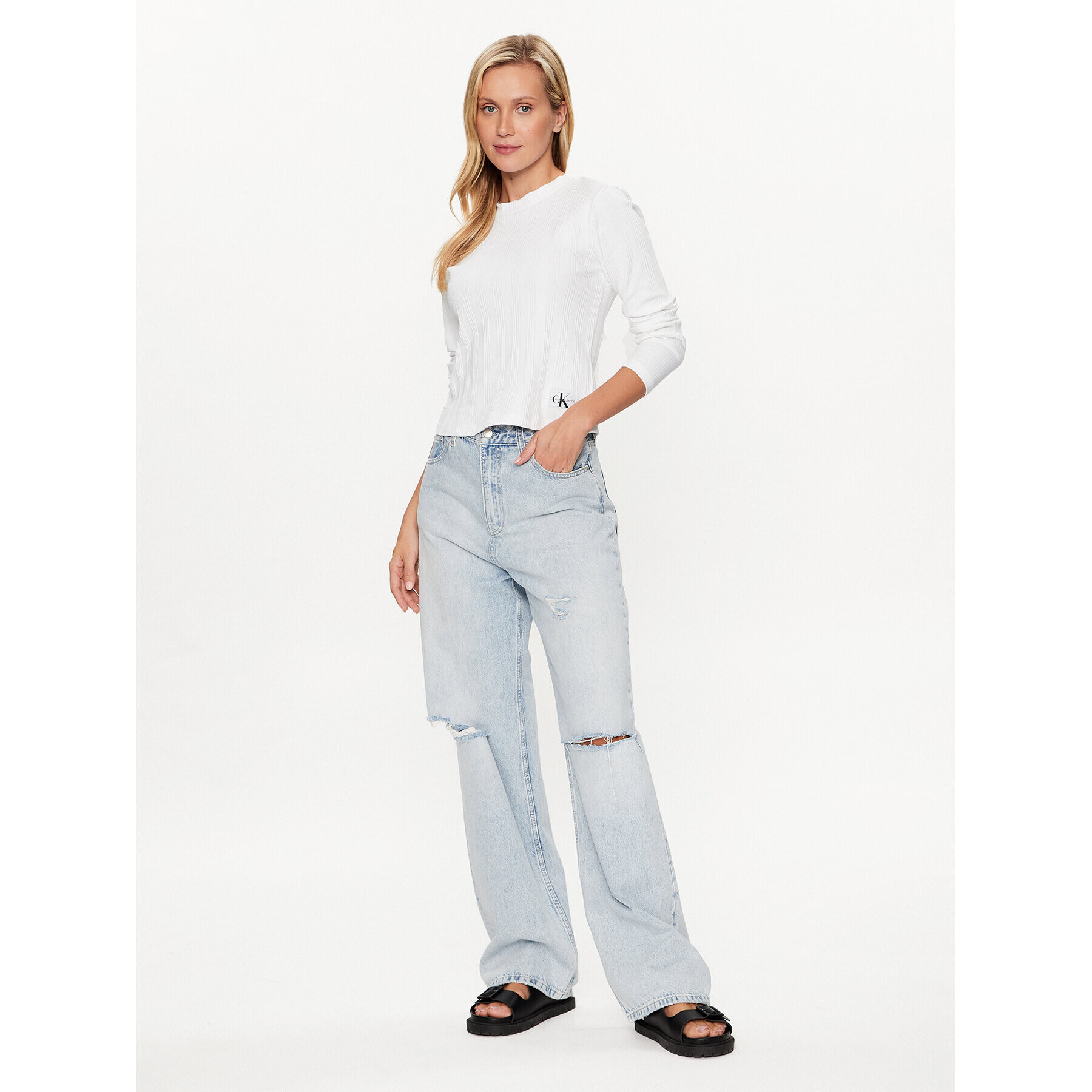 Calvin Klein Jeans Блуза J20J221596 Бял Slim Fit - Pepit.bg