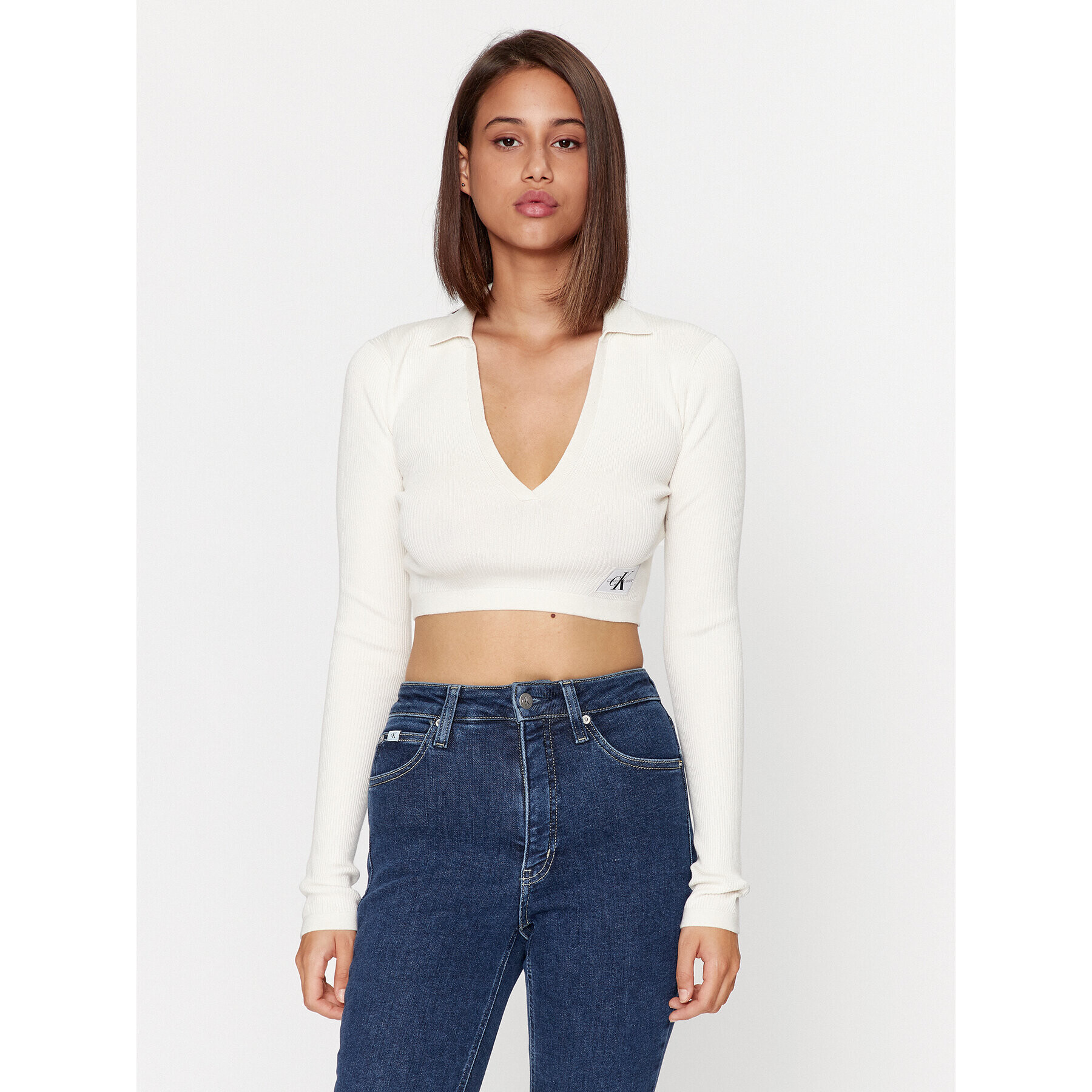 Calvin Klein Jeans Блуза J20J221969 Бял Slim Fit - Pepit.bg