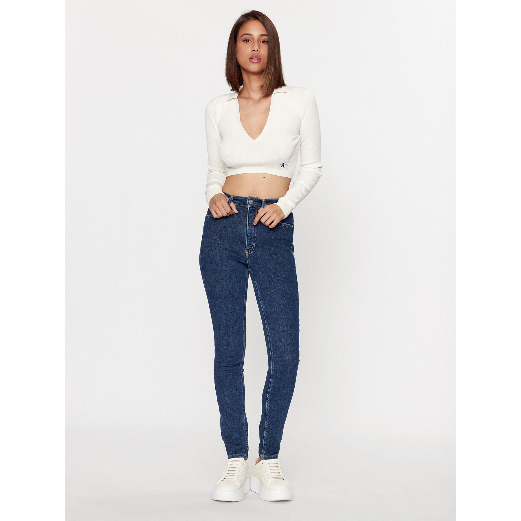 Calvin Klein Jeans Блуза J20J221969 Бял Slim Fit - Pepit.bg
