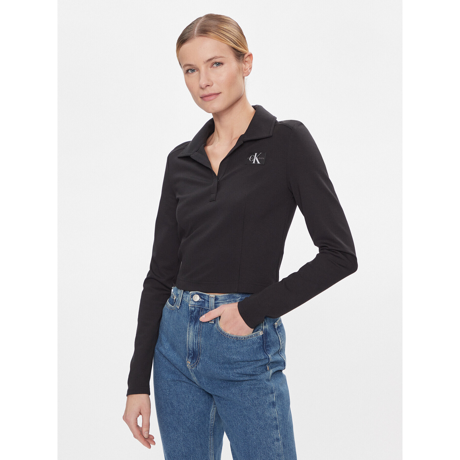 Calvin Klein Jeans Блуза Polo Collar Milano Regular Top J20J222556 Черен Regular Fit - Pepit.bg