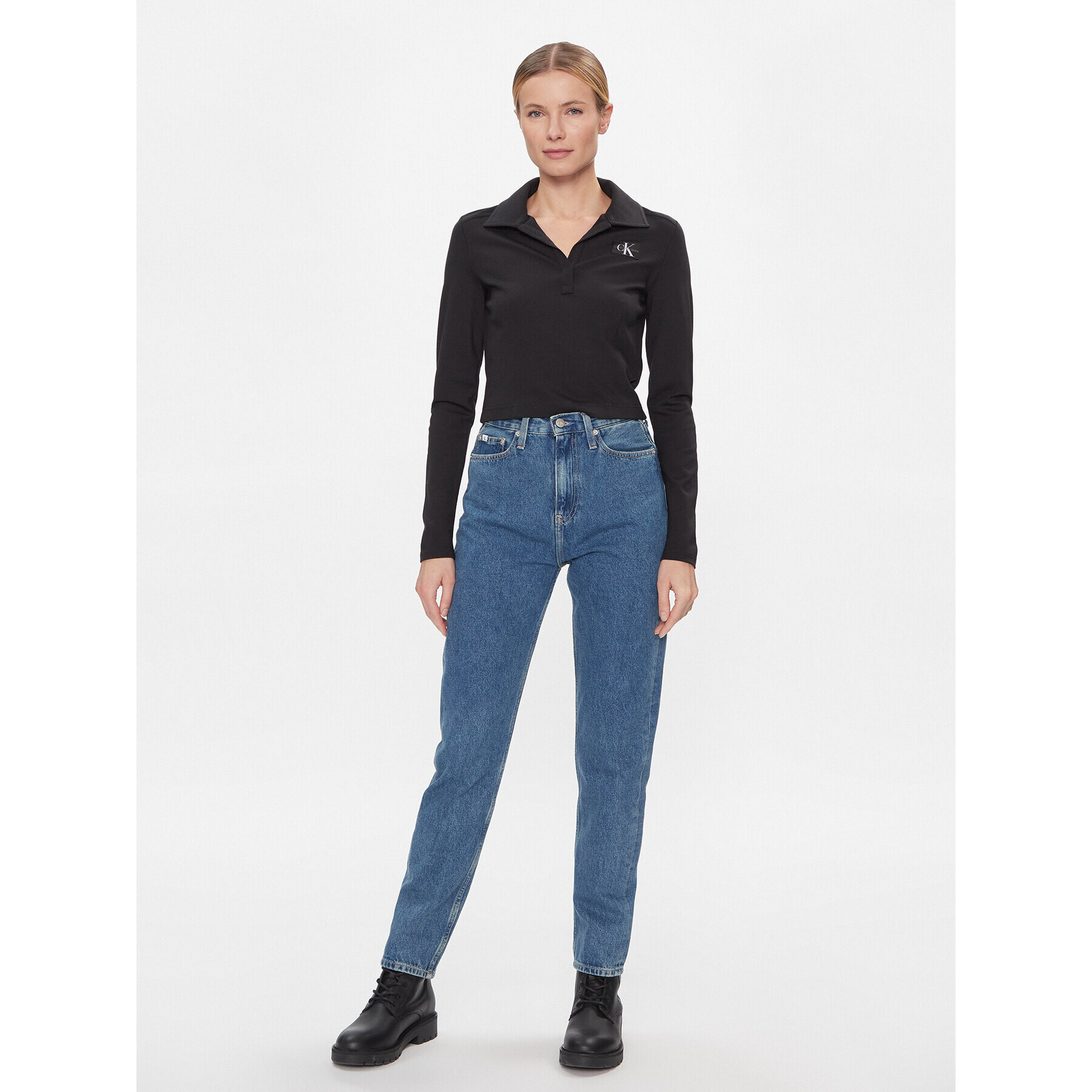 Calvin Klein Jeans Блуза Polo Collar Milano Regular Top J20J222556 Черен Regular Fit - Pepit.bg