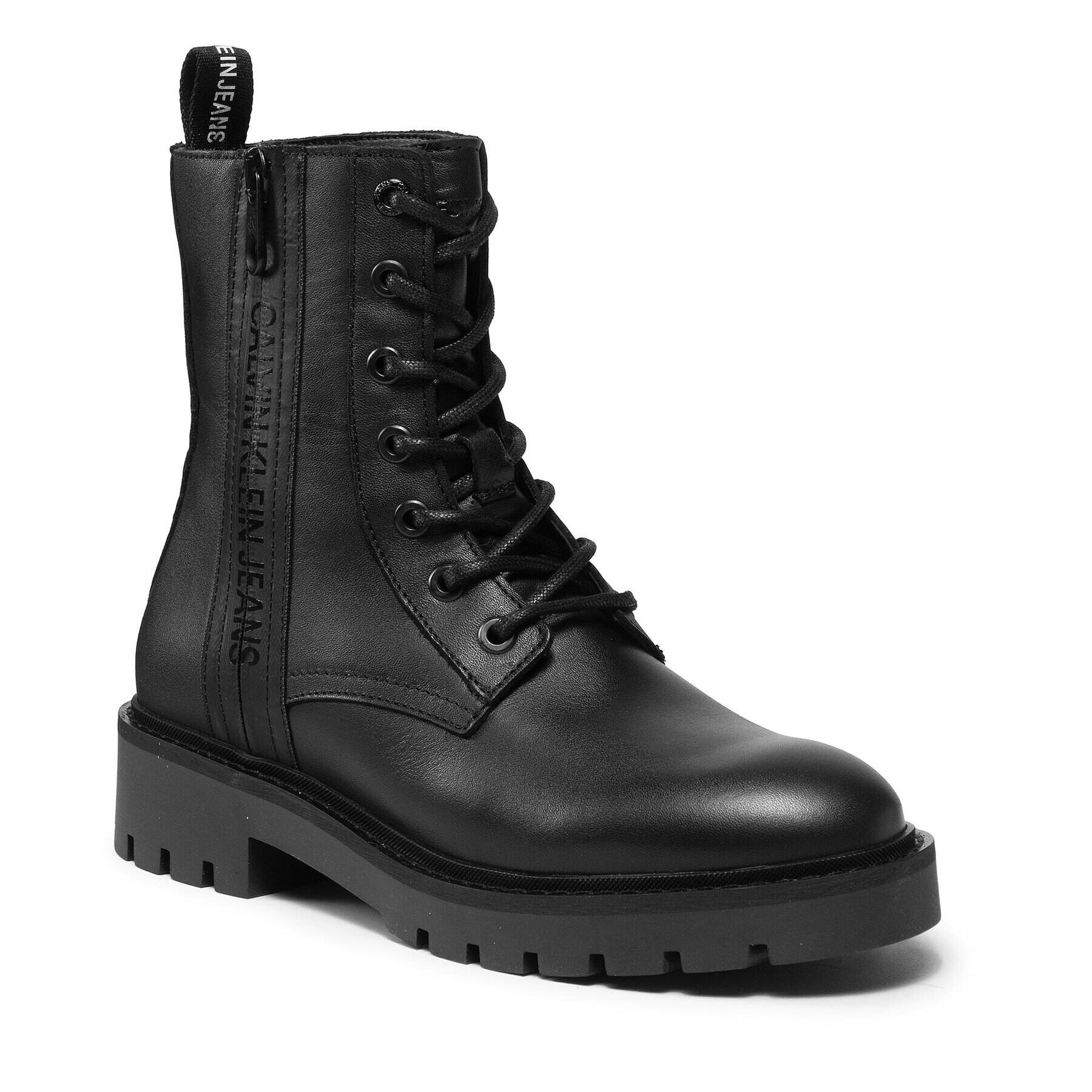 Calvin Klein Jeans Боти Combat Mid Laceup Boot W Zip YW0YW00417 Черен - Pepit.bg