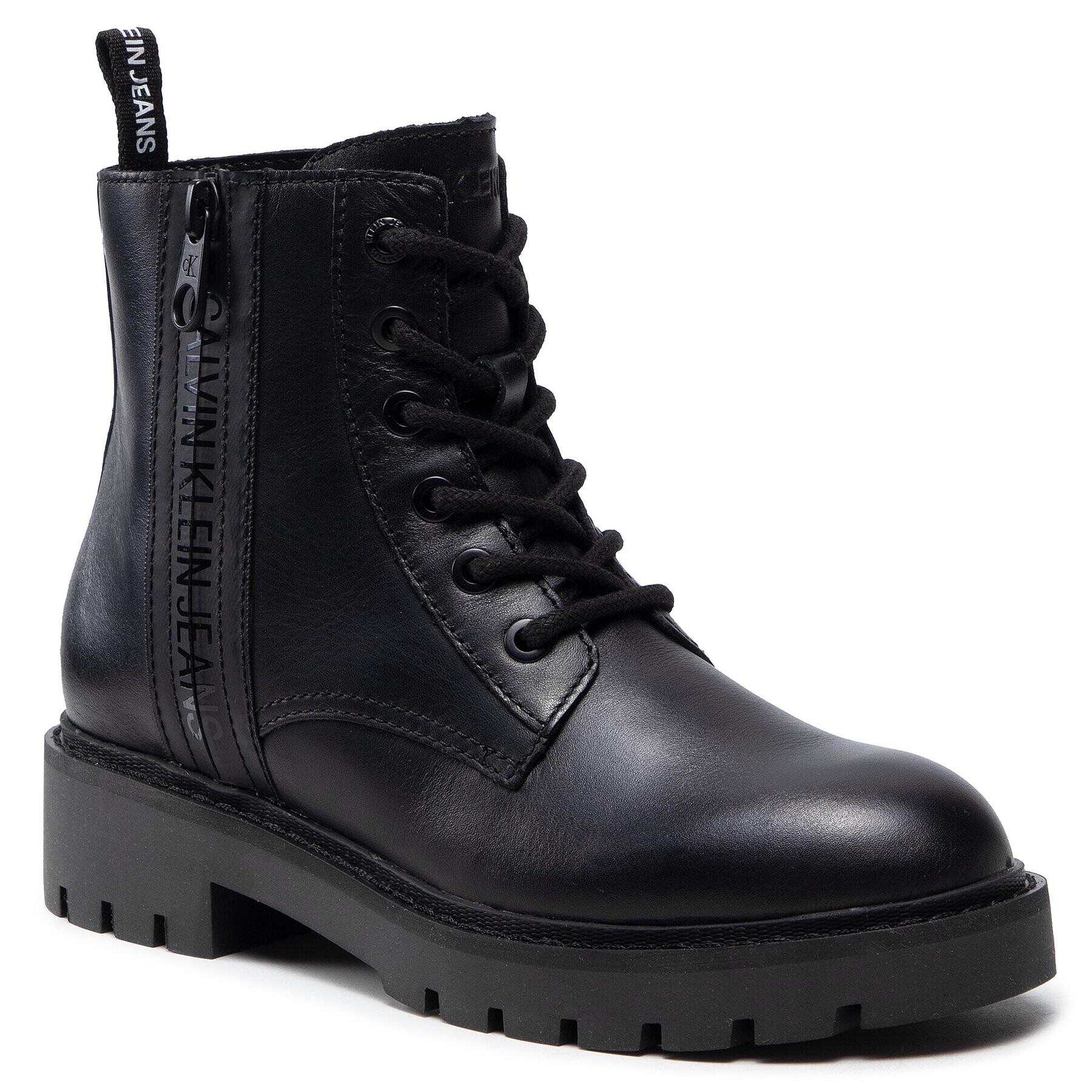 Calvin Klein Jeans Боти Mid Boot Laceup Zip Lth YW0YW00008 Черен - Pepit.bg