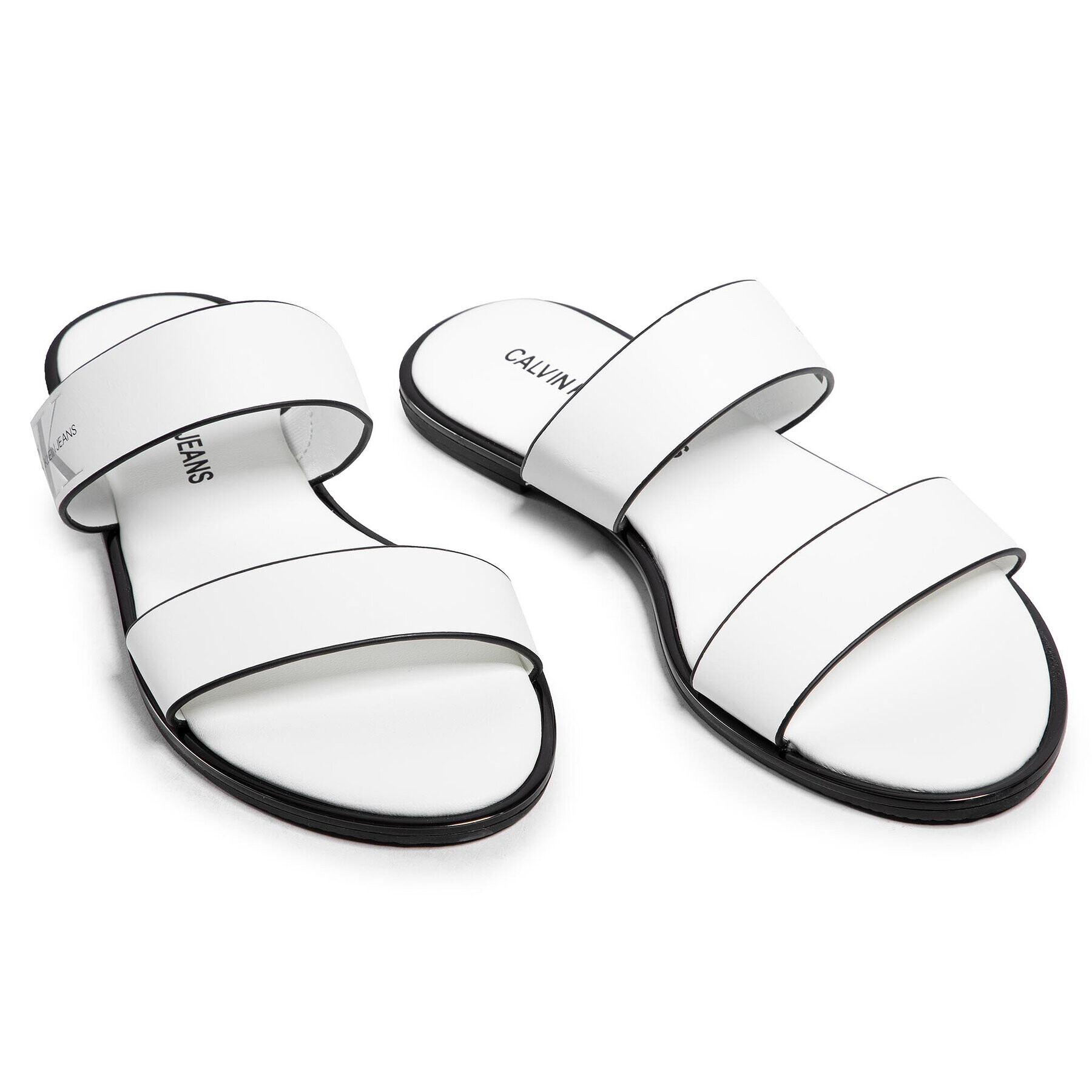 Calvin Klein Jeans Чехли Flat Sandal Twostraps Lth YW0YW00026 Бял - Pepit.bg