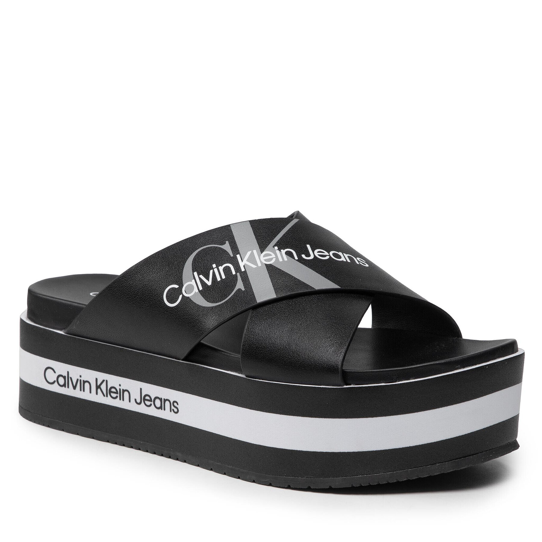 Calvin Klein Jeans Чехли Flatform Sandal Crisscross YW0YW00562 Черен - Pepit.bg