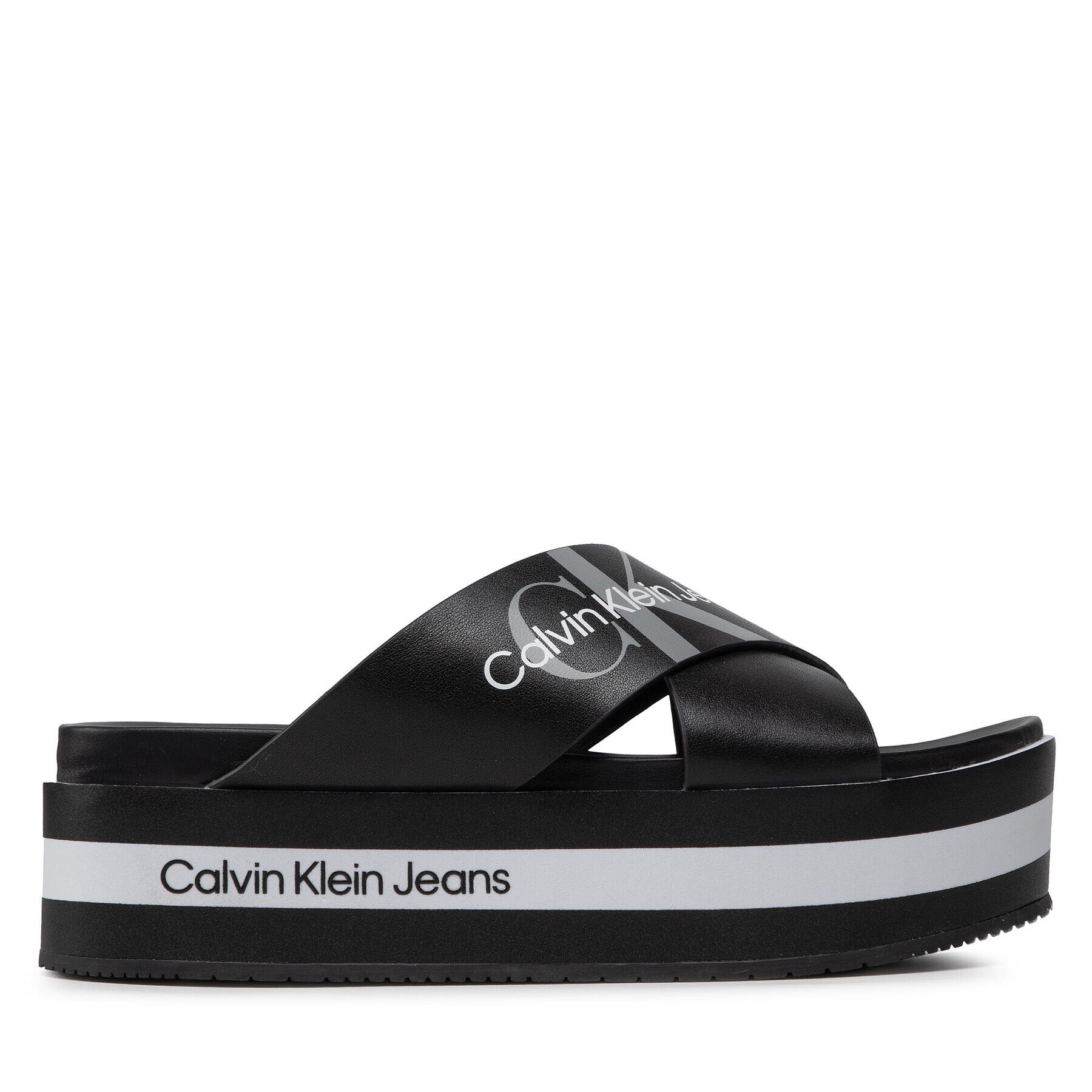 Calvin Klein Jeans Чехли Flatform Sandal Crisscross YW0YW00562 Черен - Pepit.bg