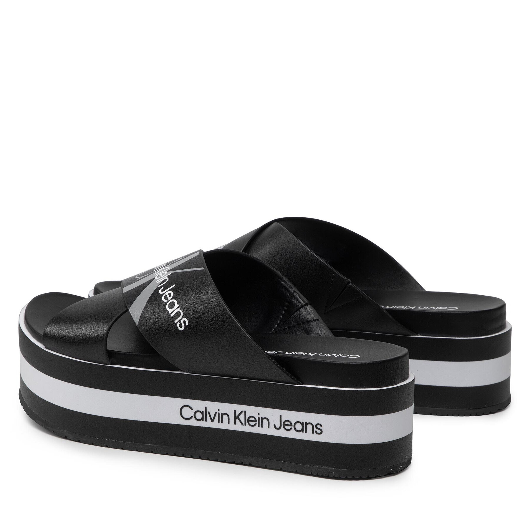 Calvin Klein Jeans Чехли Flatform Sandal Crisscross YW0YW00562 Черен - Pepit.bg