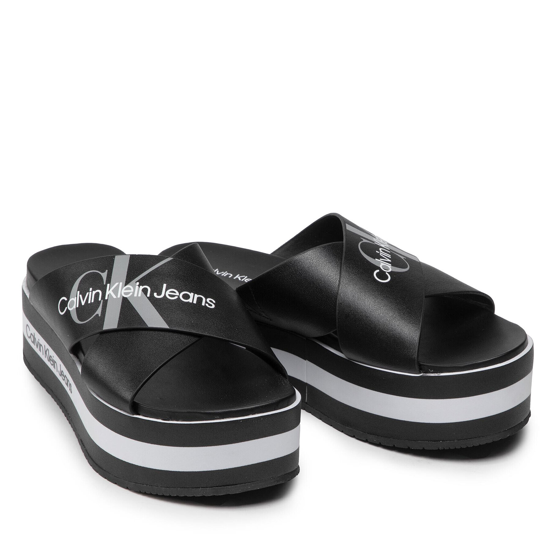 Calvin Klein Jeans Чехли Flatform Sandal Crisscross YW0YW00562 Черен - Pepit.bg