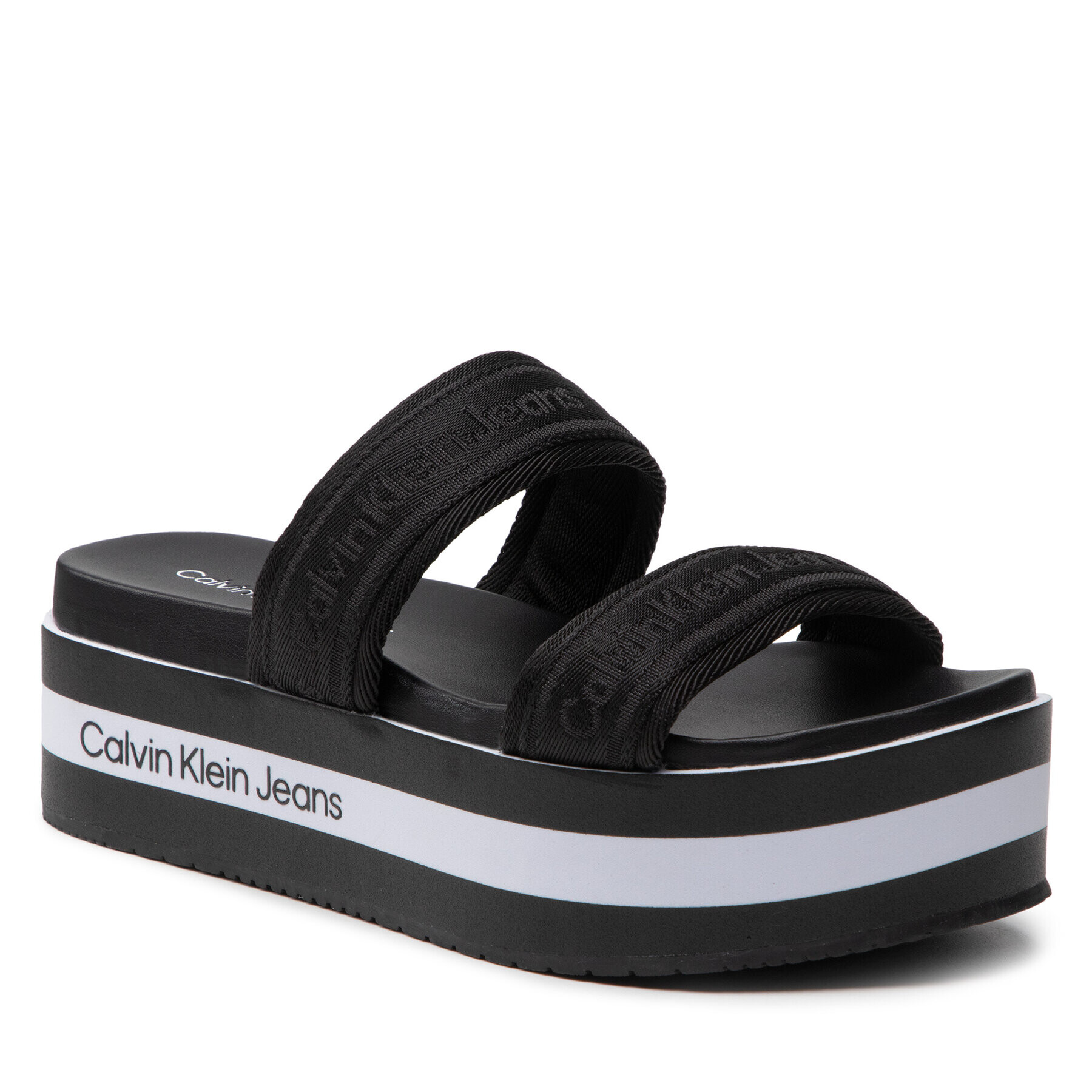 Calvin Klein Jeans Чехли Flatform Sandal Twostraps YW0YW00561 Черен - Pepit.bg