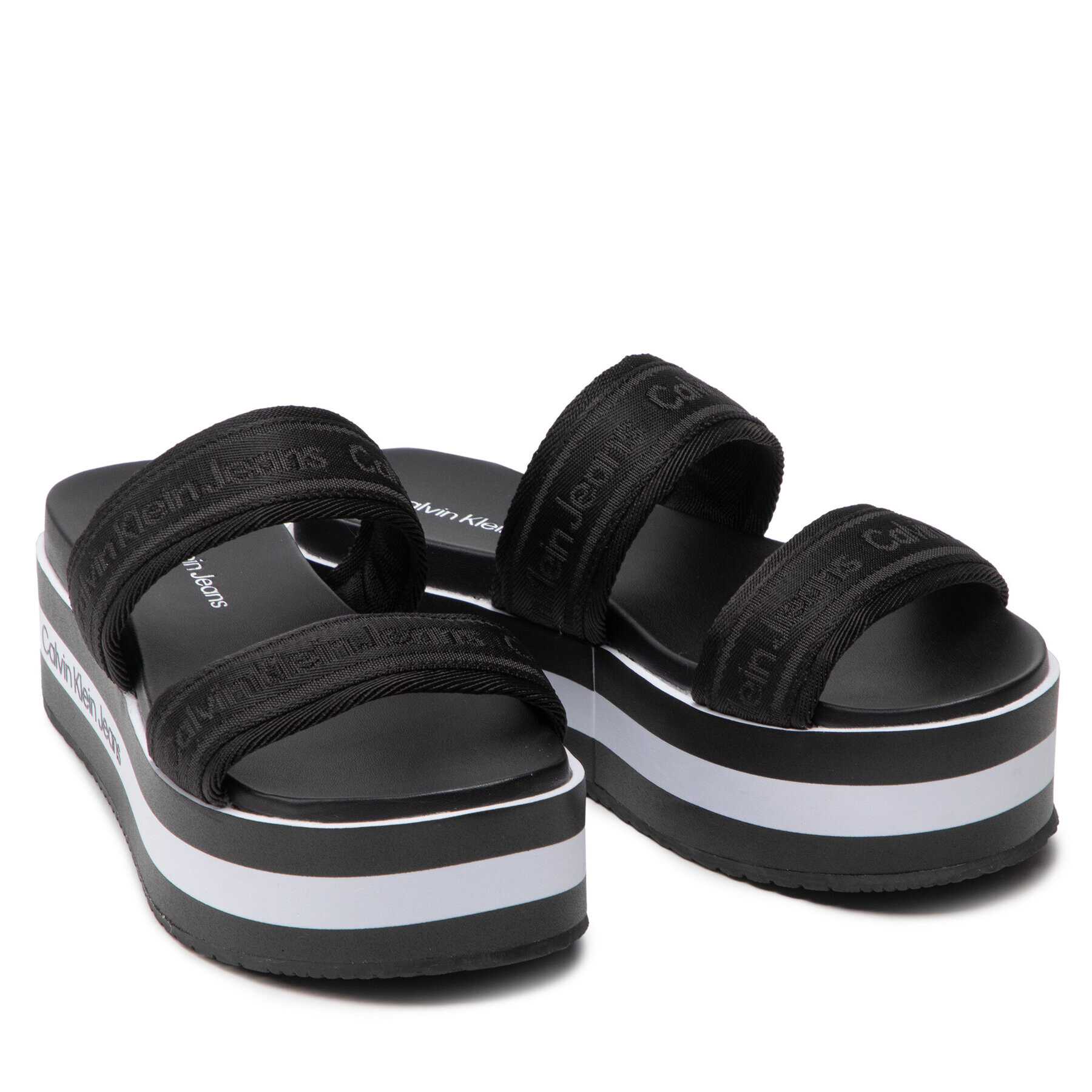 Calvin Klein Jeans Чехли Flatform Sandal Twostraps YW0YW00561 Черен - Pepit.bg