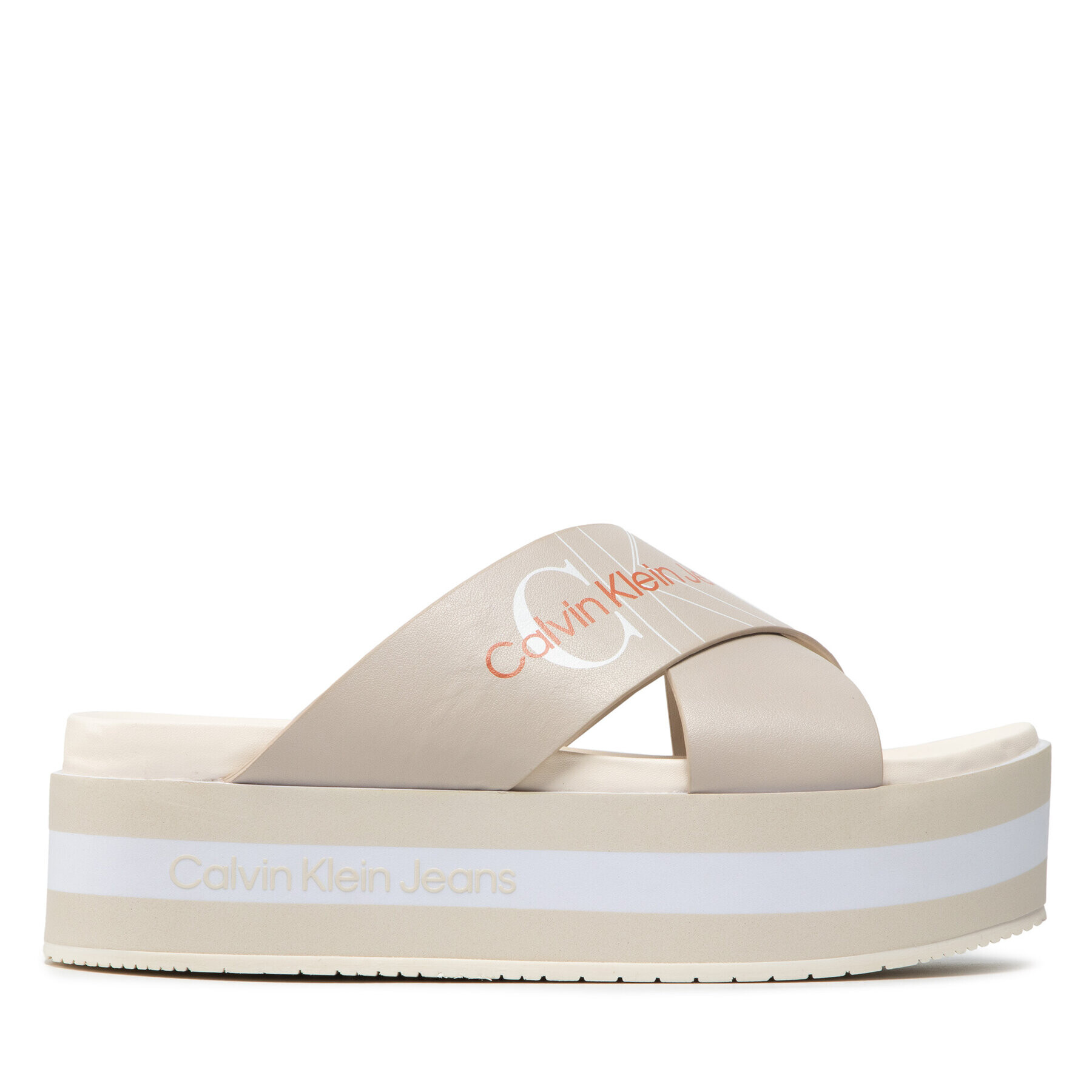 Calvin Klein Jeans Чехли Platform Sandal Crisscross YW0YW00562 Бежов - Pepit.bg