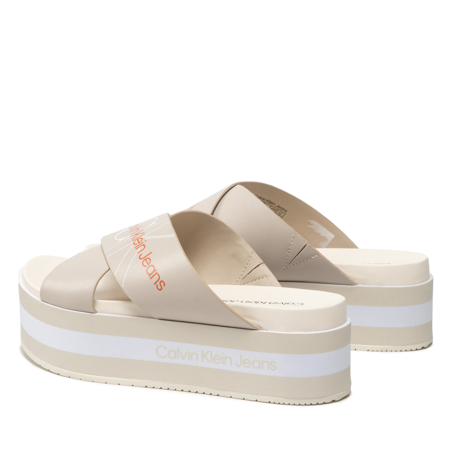 Calvin Klein Jeans Чехли Platform Sandal Crisscross YW0YW00562 Бежов - Pepit.bg