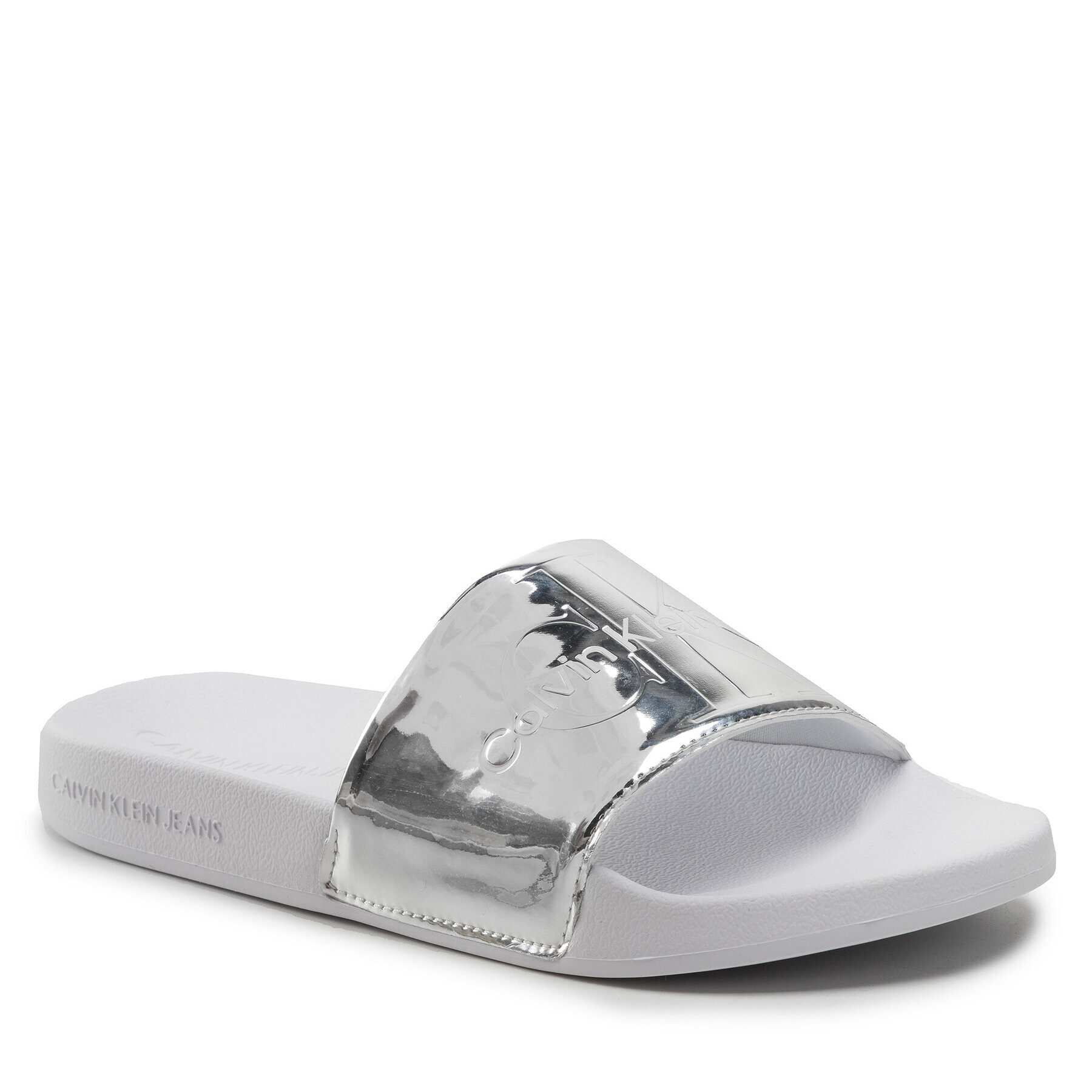 Calvin Klein Jeans Чехли Slide Silver Monogram YW0YW00638 Сребрист - Pepit.bg