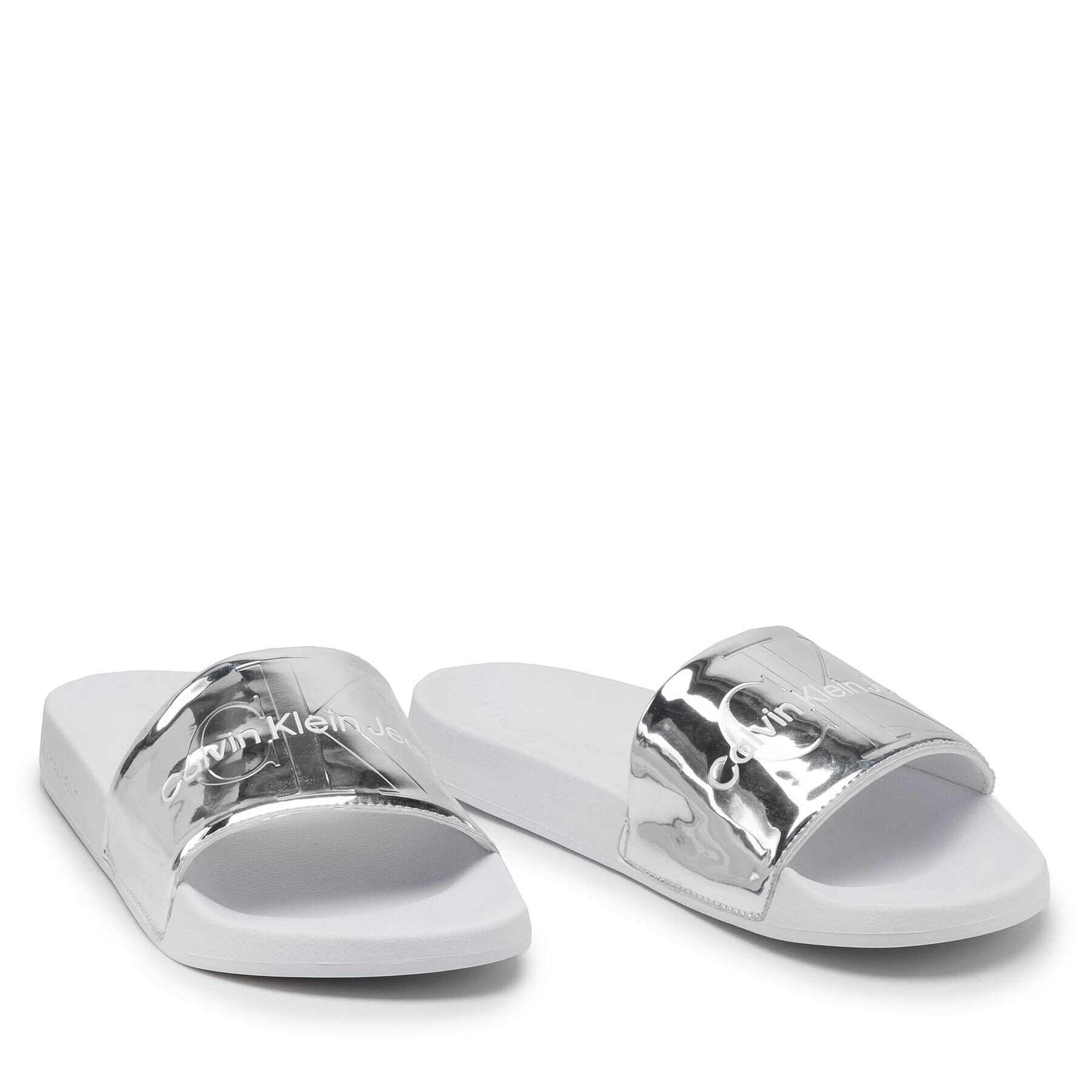 Calvin Klein Jeans Чехли Slide Silver Monogram YW0YW00638 Сребрист - Pepit.bg