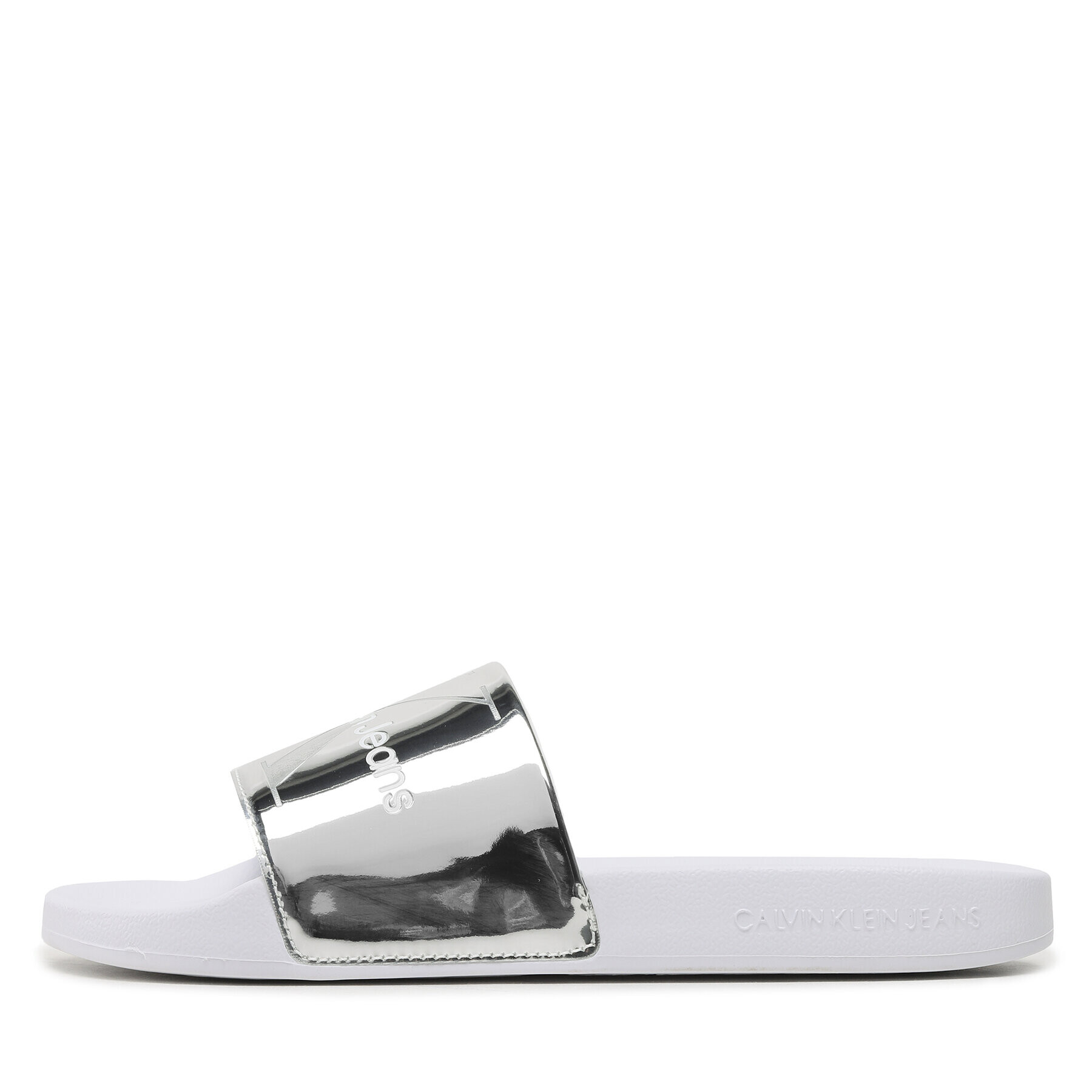 Calvin Klein Jeans Чехли Slide Metallic Monologo YW0YW00638 Сребрист - Pepit.bg