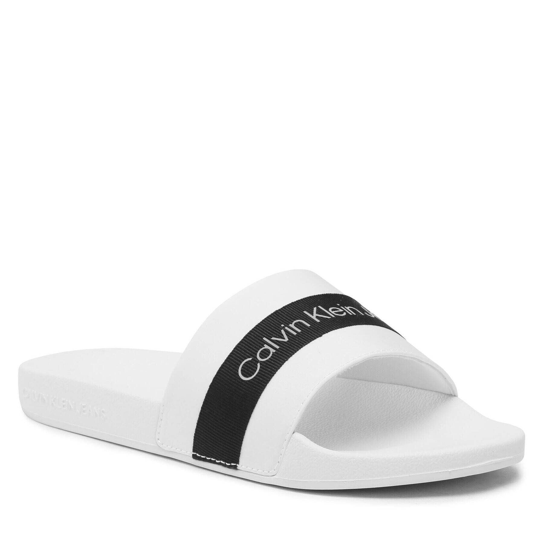 Calvin Klein Jeans Чехли Slide Printed Logo Web YW0YW01244 Бял - Pepit.bg