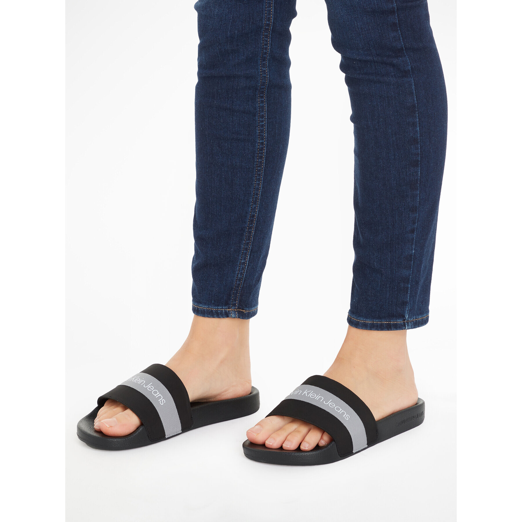 Calvin Klein Jeans Чехли Slide Printed Logo Web YW0YW01244 Черен - Pepit.bg
