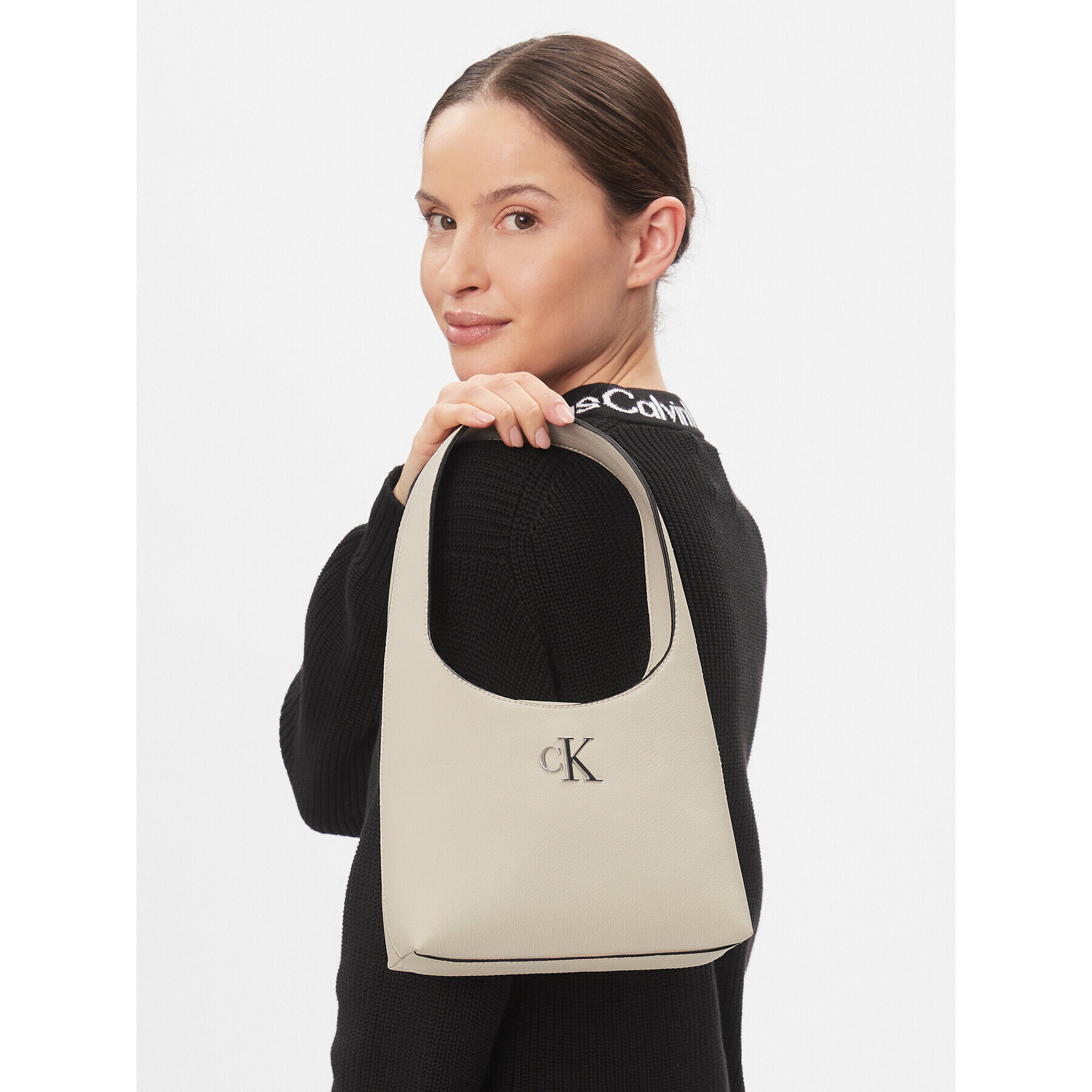 Calvin Klein Jeans Дамска чанта Minimal Monogram Shoulder Bag K60K610843 Екрю - Pepit.bg