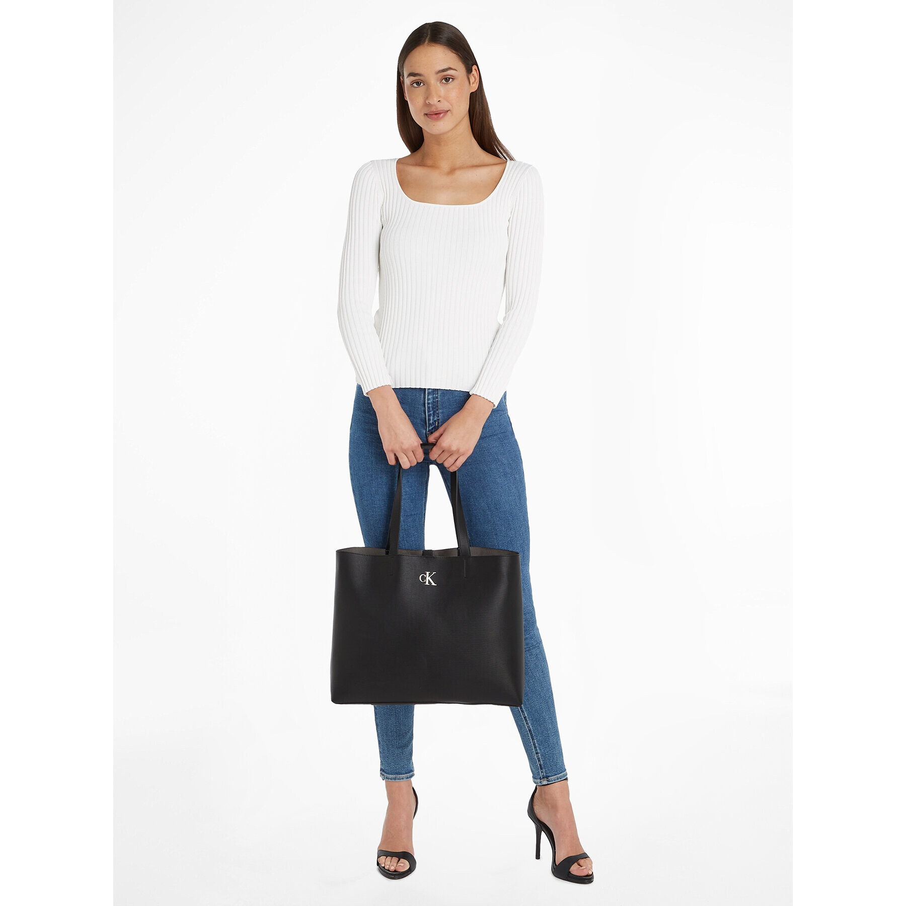 Calvin Klein Jeans Дамска чанта Minimal Monogram Slim Tote34 T K60K611213 Черен - Pepit.bg