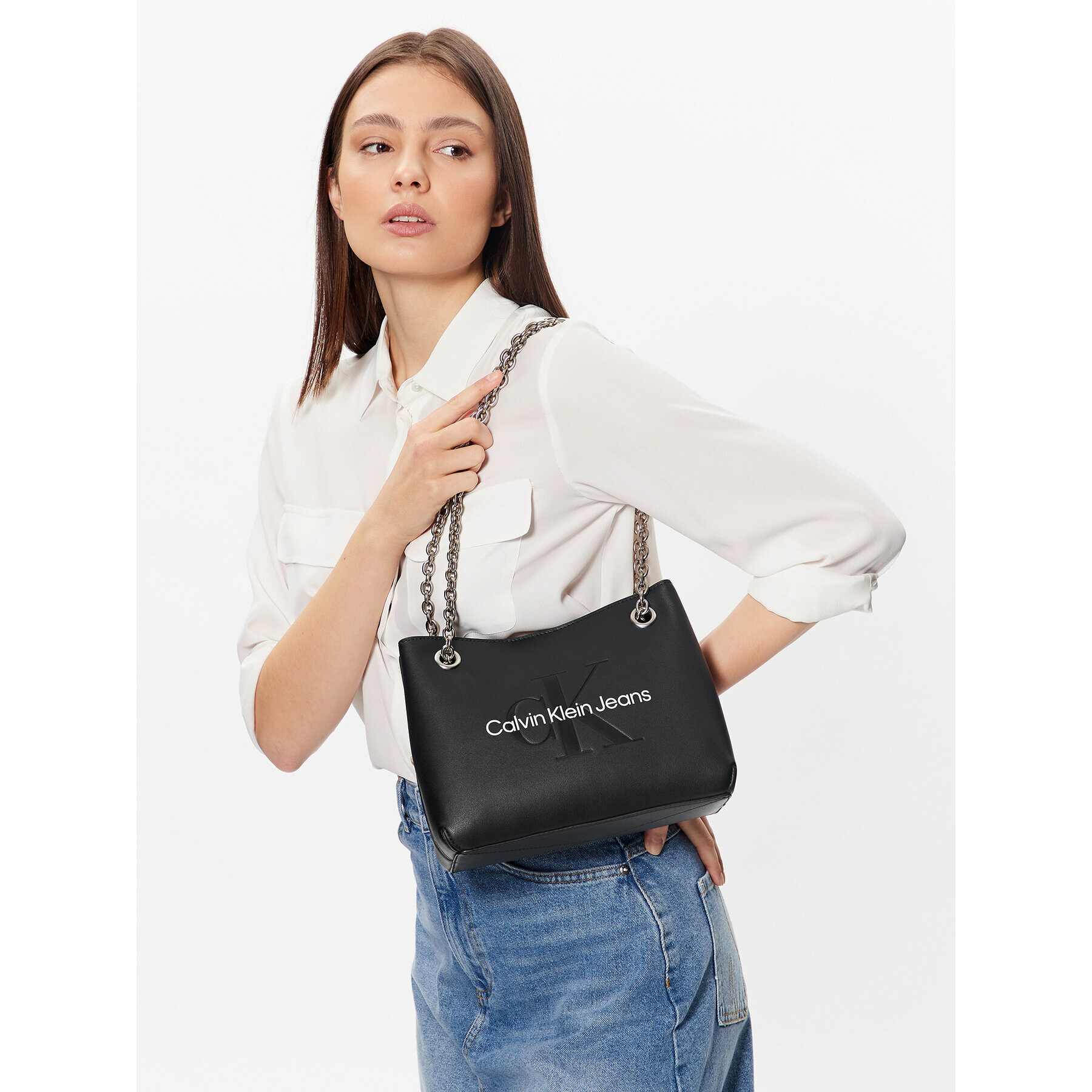 Calvin Klein Jeans Дамска чанта Sculpted Shouder Bag Mono K60K609584 Черен - Pepit.bg