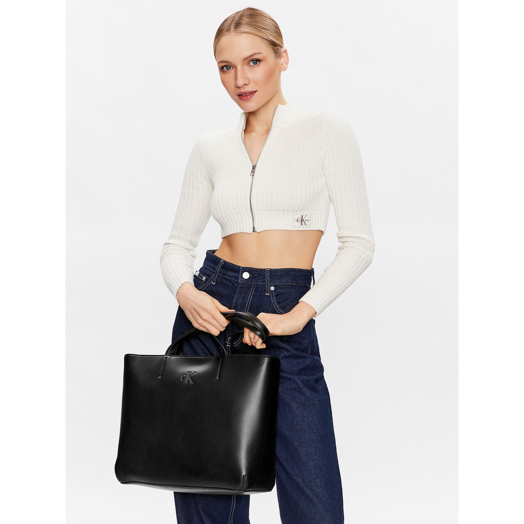 Calvin Klein Jeans Дамска чанта Sleek Shopper29 Solid K60K610318 Черен - Pepit.bg