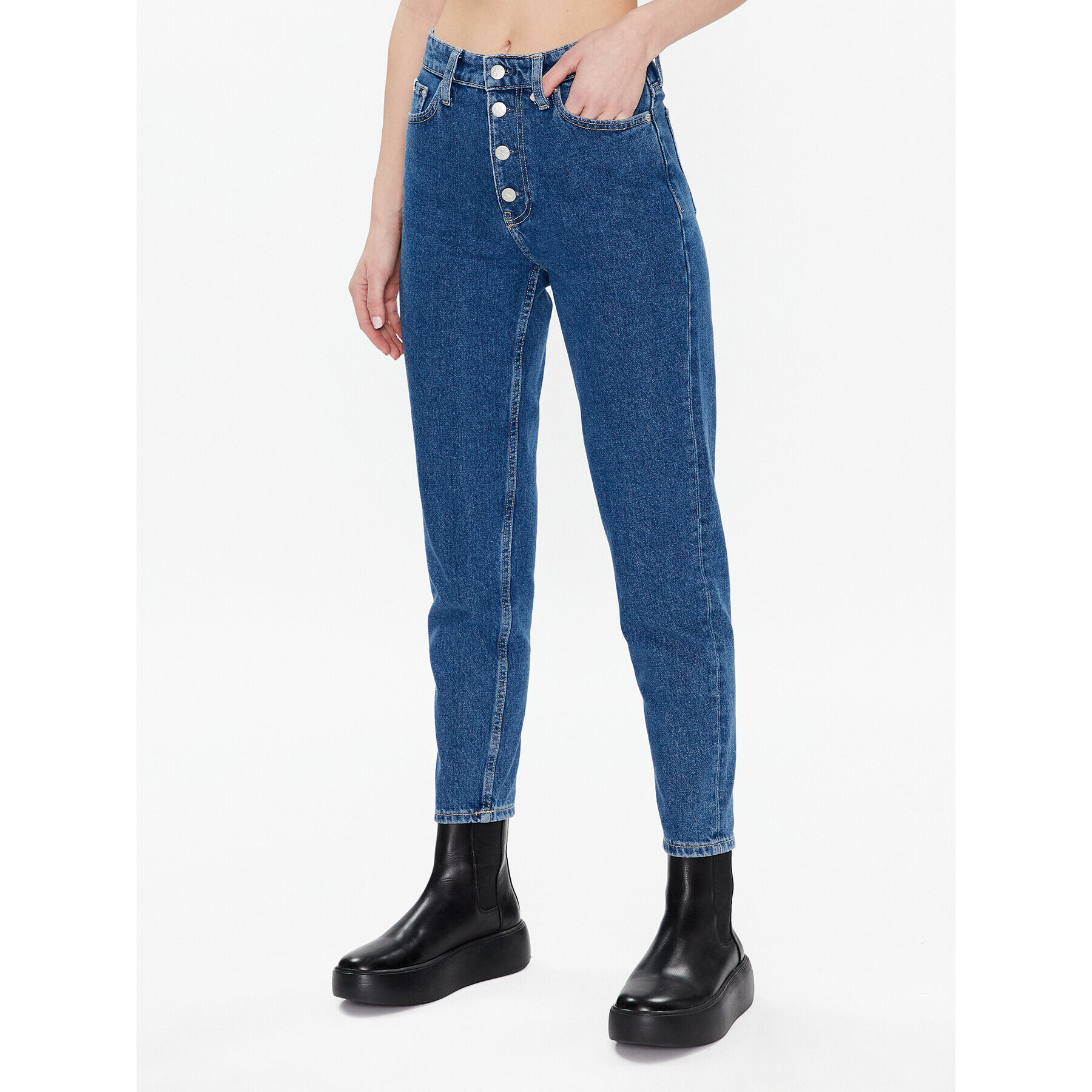 Calvin Klein Jeans Дънки J20J220604 Тъмносин Mom Fit - Pepit.bg