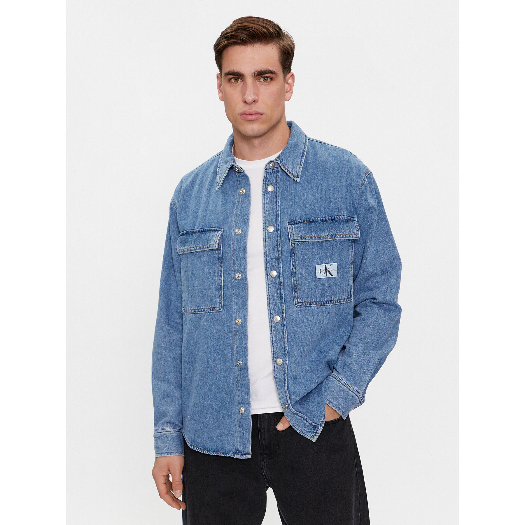 Calvin Klein Jeans дънкова риза Relaxed Linear Denim Shirt J30J324582 Тъмносин Regular Fit - Pepit.bg