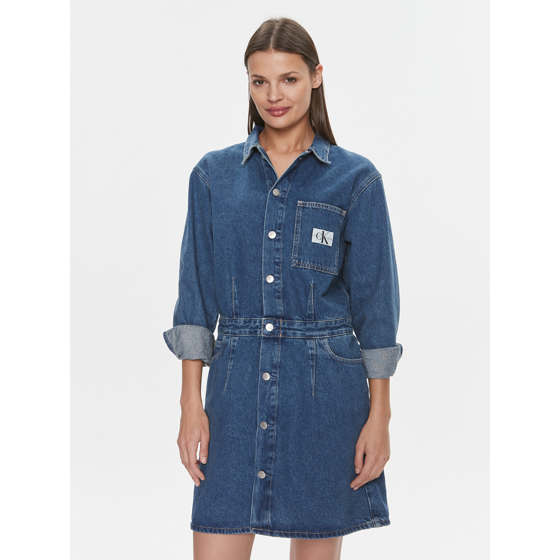 Calvin Klein Jeans Дънкова рокля Darted Denim Shirt Dress J20J222461 Тъмносин Slim Fit - Pepit.bg