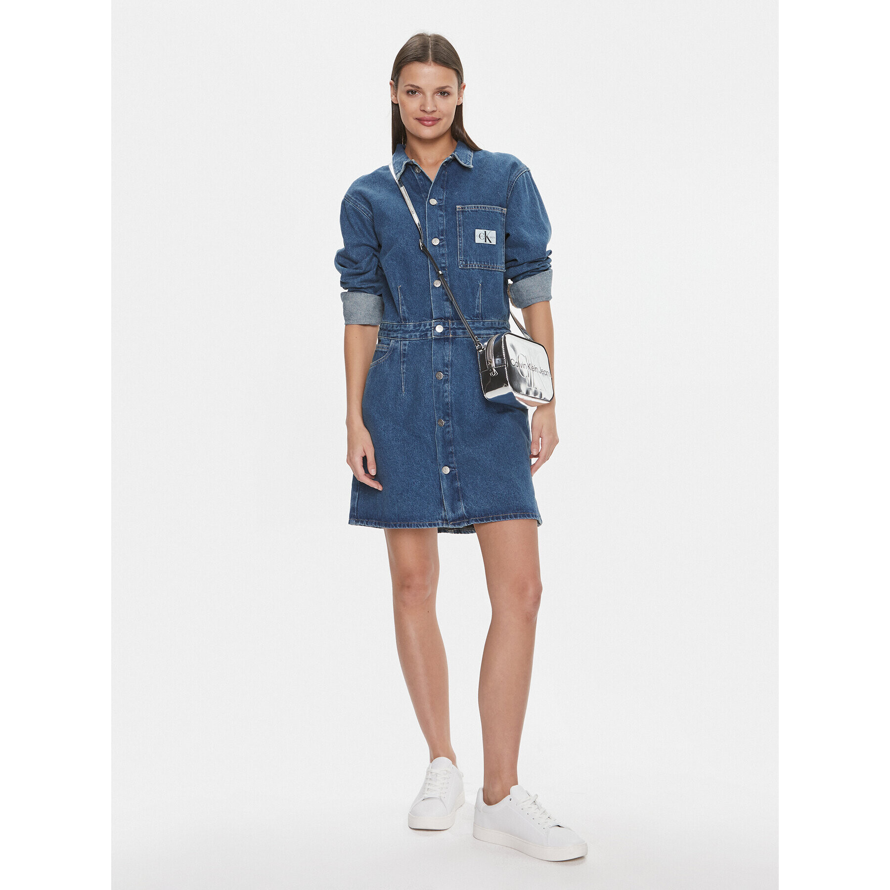 Calvin Klein Jeans Дънкова рокля Darted Denim Shirt Dress J20J222461 Тъмносин Slim Fit - Pepit.bg