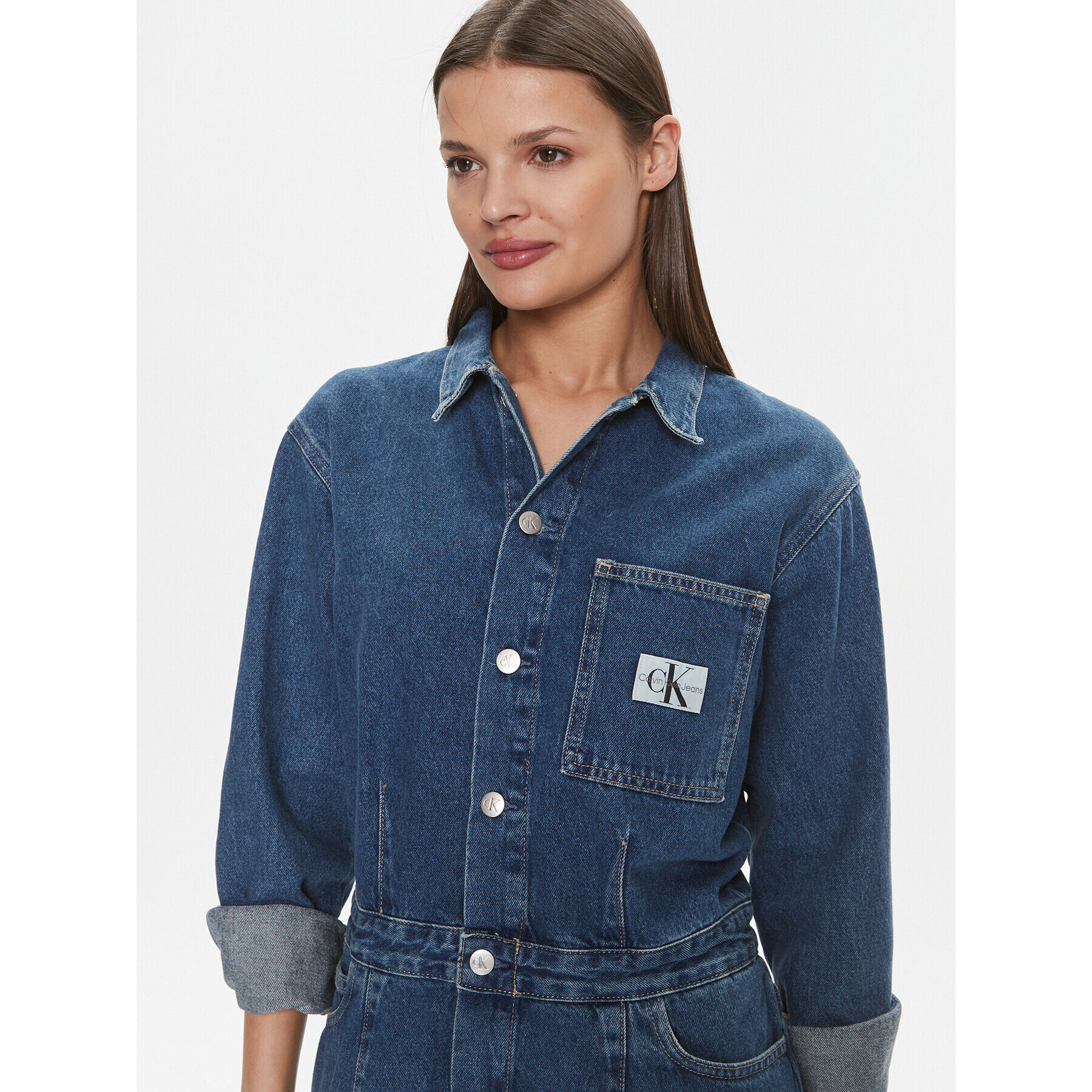 Calvin Klein Jeans Дънкова рокля Darted Denim Shirt Dress J20J222461 Тъмносин Slim Fit - Pepit.bg