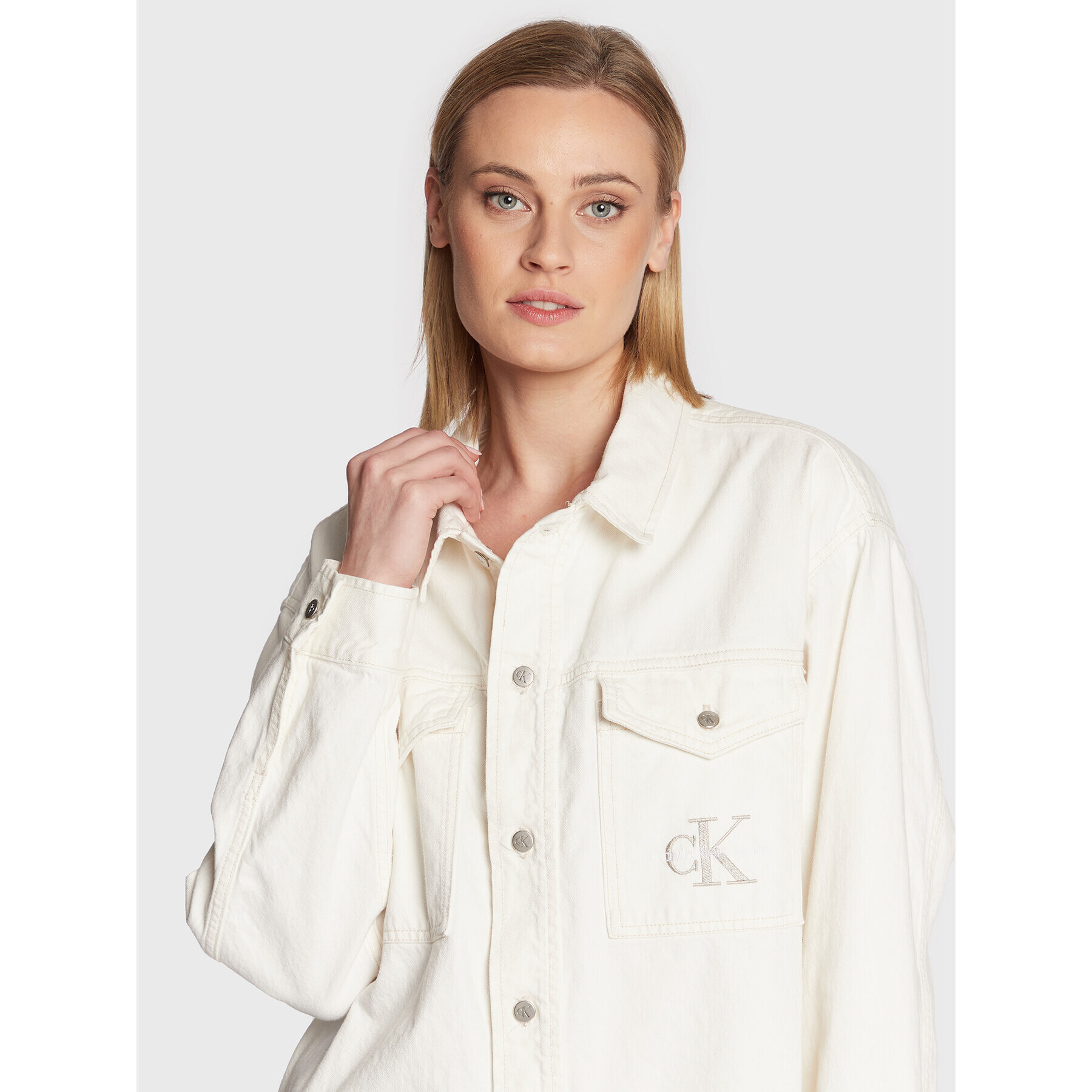 Calvin Klein Jeans Дънкова рокля J20J219358 Бежов Oversize - Pepit.bg