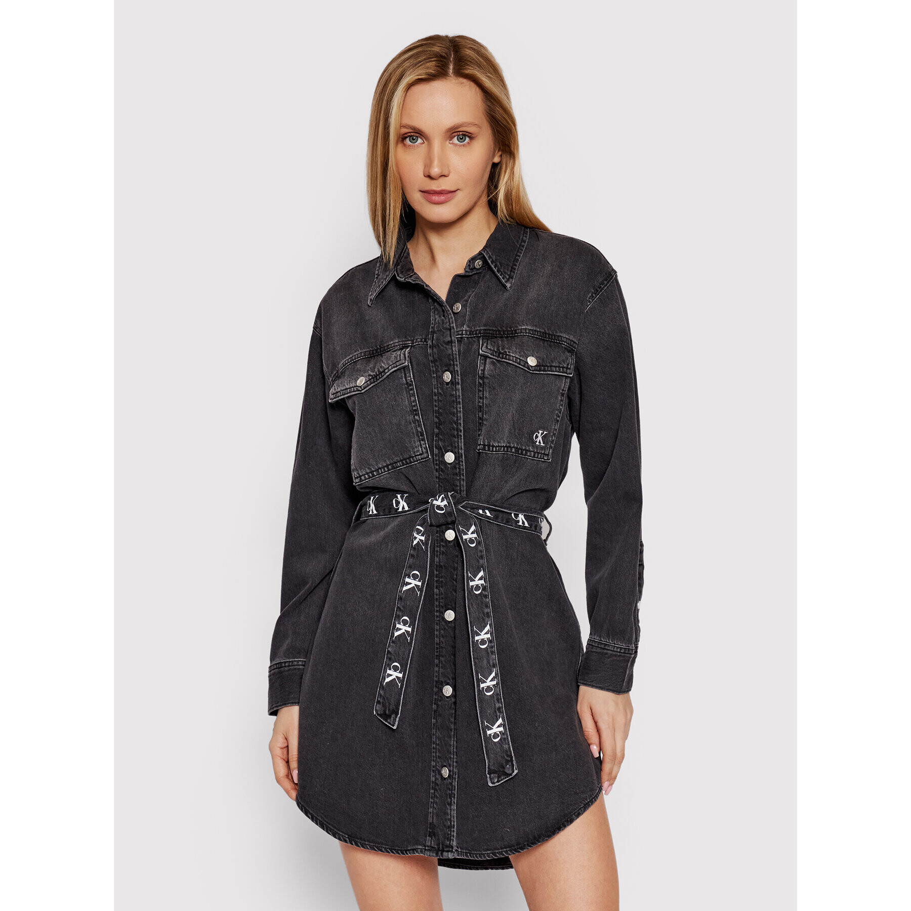 Calvin Klein Jeans Дънкова рокля J20J217822 Черен Regular Fit - Pepit.bg