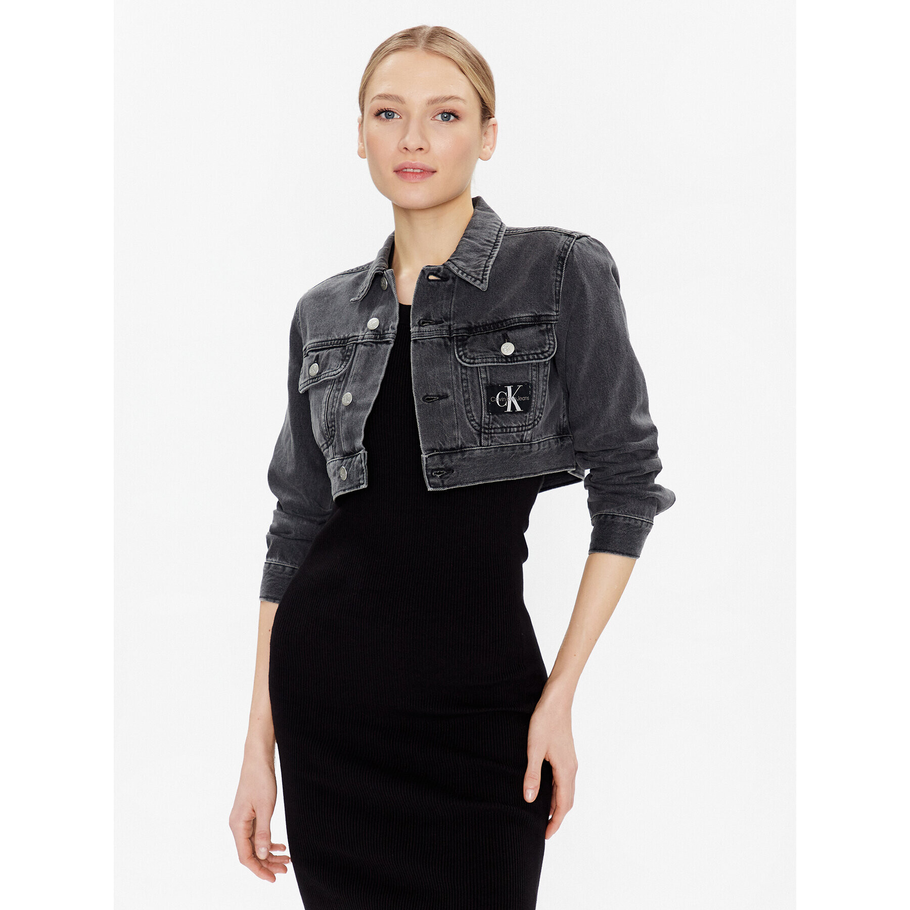 Calvin Klein Jeans Дънково яке J20J220656 Черен Cropped Fit - Pepit.bg