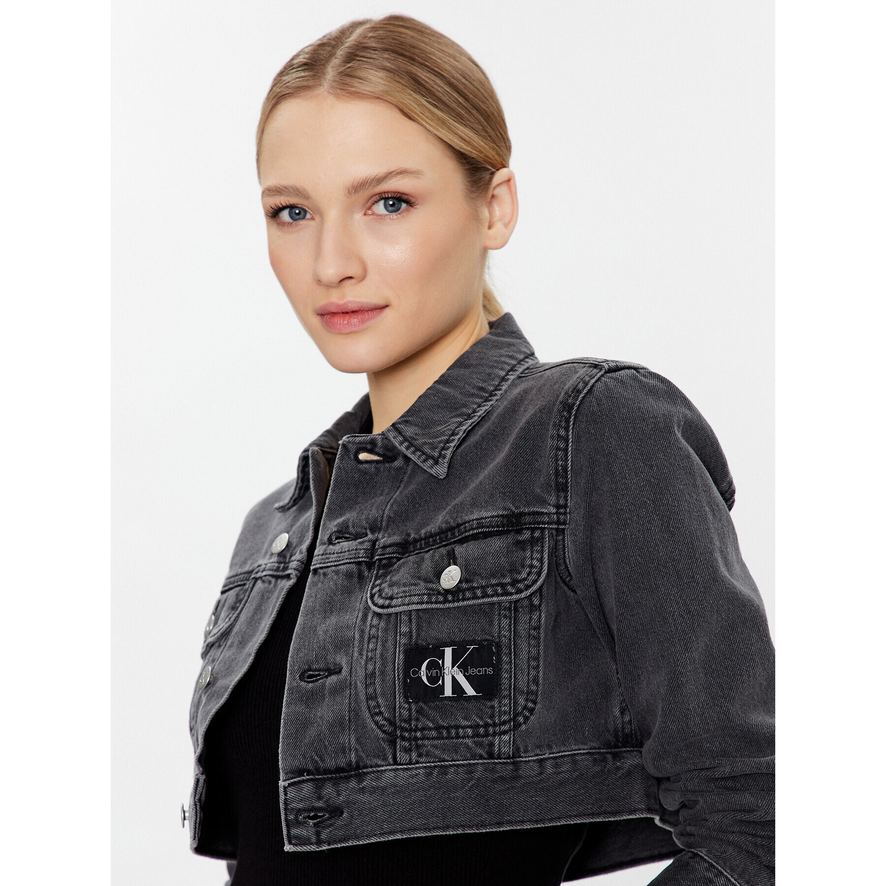 Calvin Klein Jeans Дънково яке J20J220656 Черен Cropped Fit - Pepit.bg