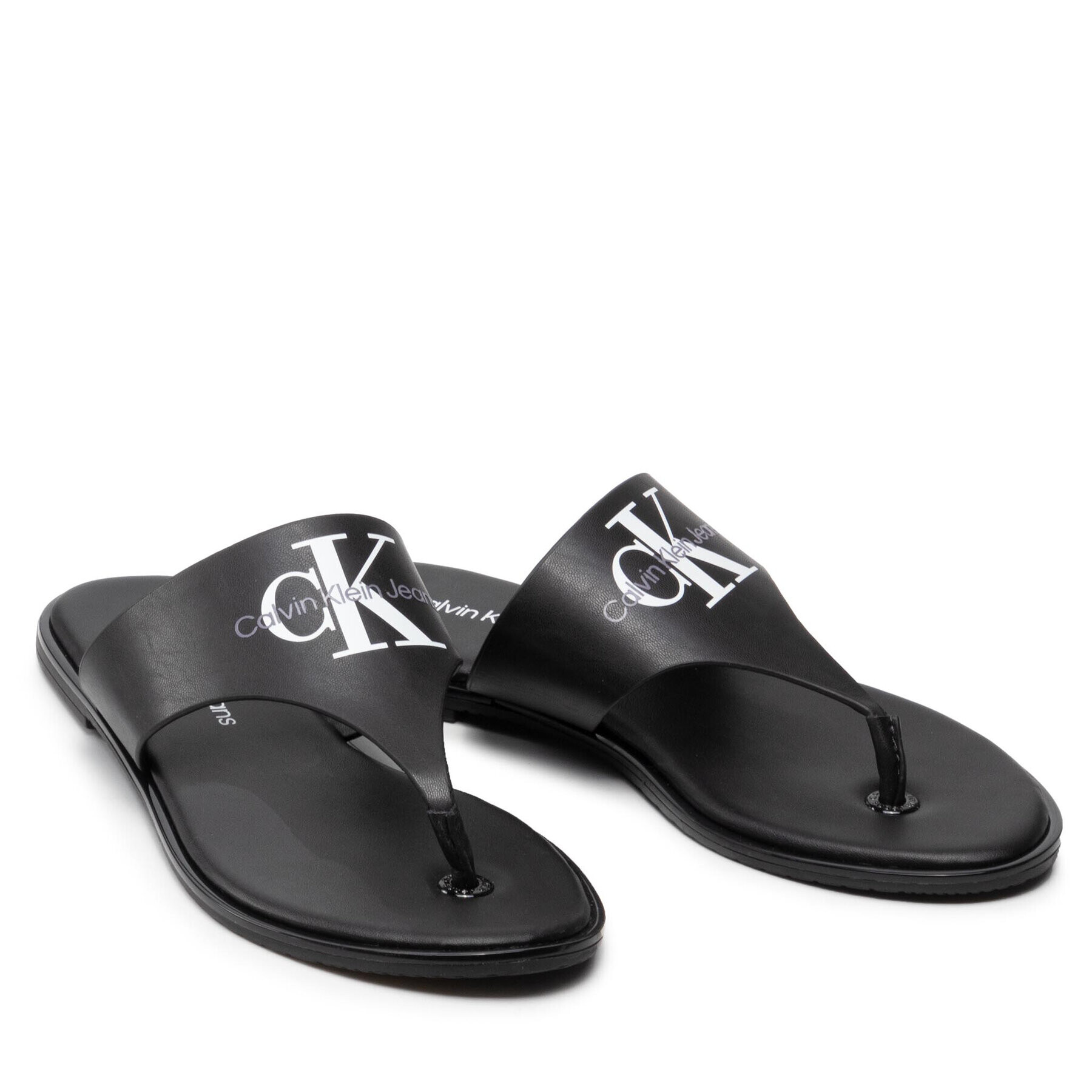 Calvin Klein Jeans Джапанки Flat Sandal Toe Slide Lth YW0YW00538 Черен - Pepit.bg