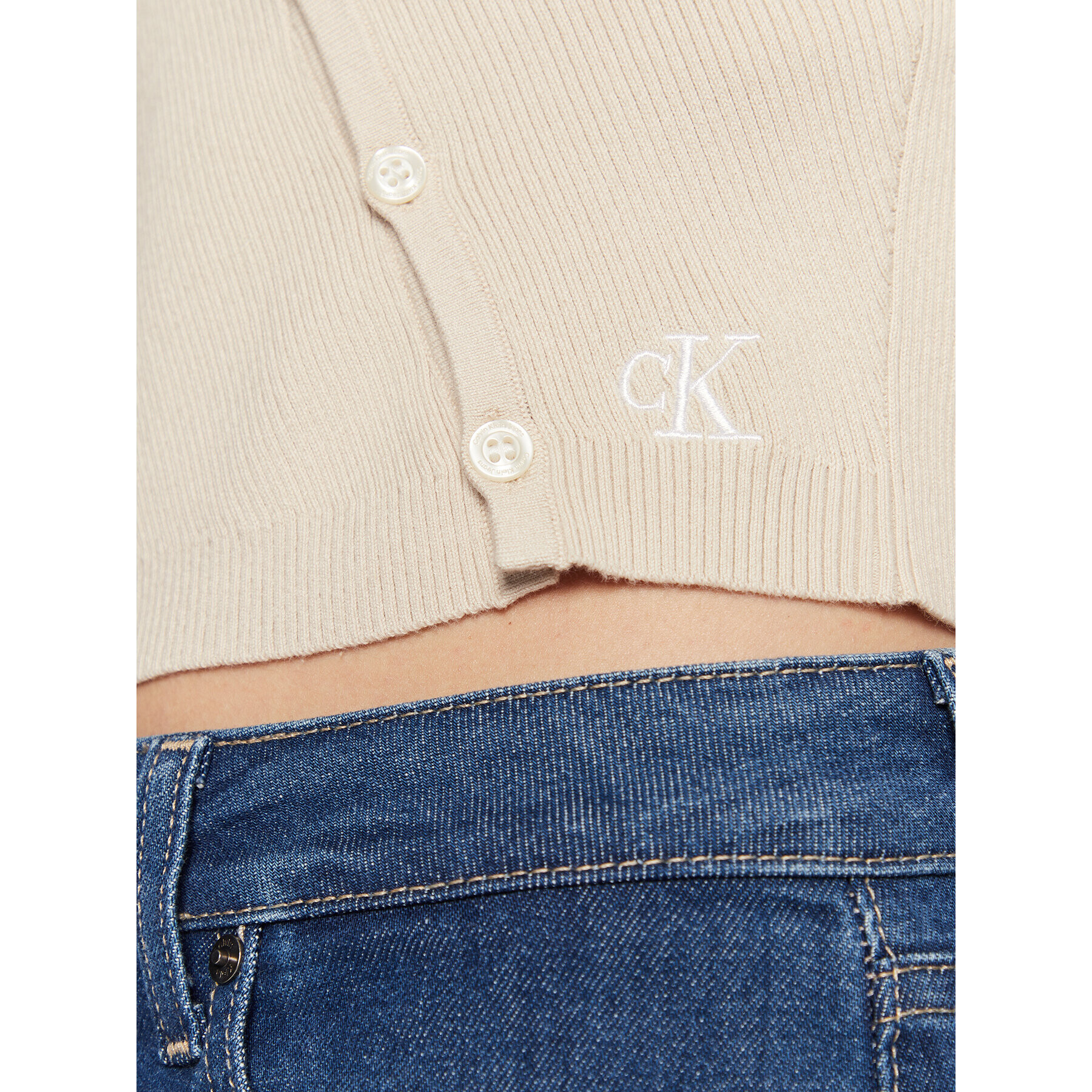 Calvin Klein Jeans Кардиган J20J220707 Бежов Regular Fit - Pepit.bg